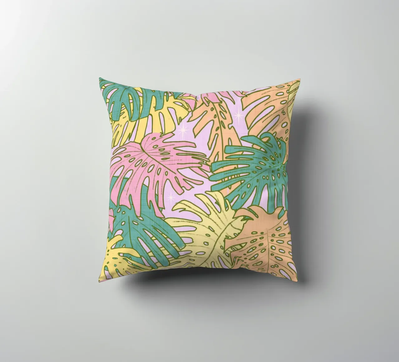 Pastel Tropical Monstera - Palm Springs Retro Lilac cuscino da susanacosta