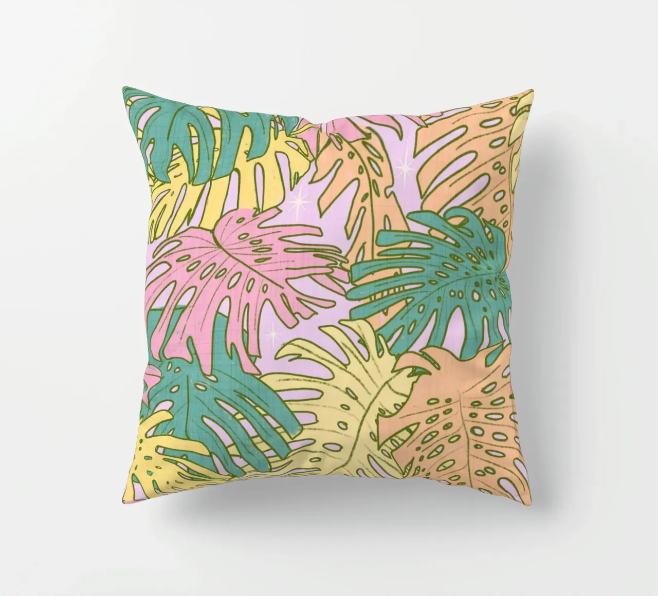 Pastel Tropical Monstera - Palm Springs Retro Lilac cuscino da susanacosta