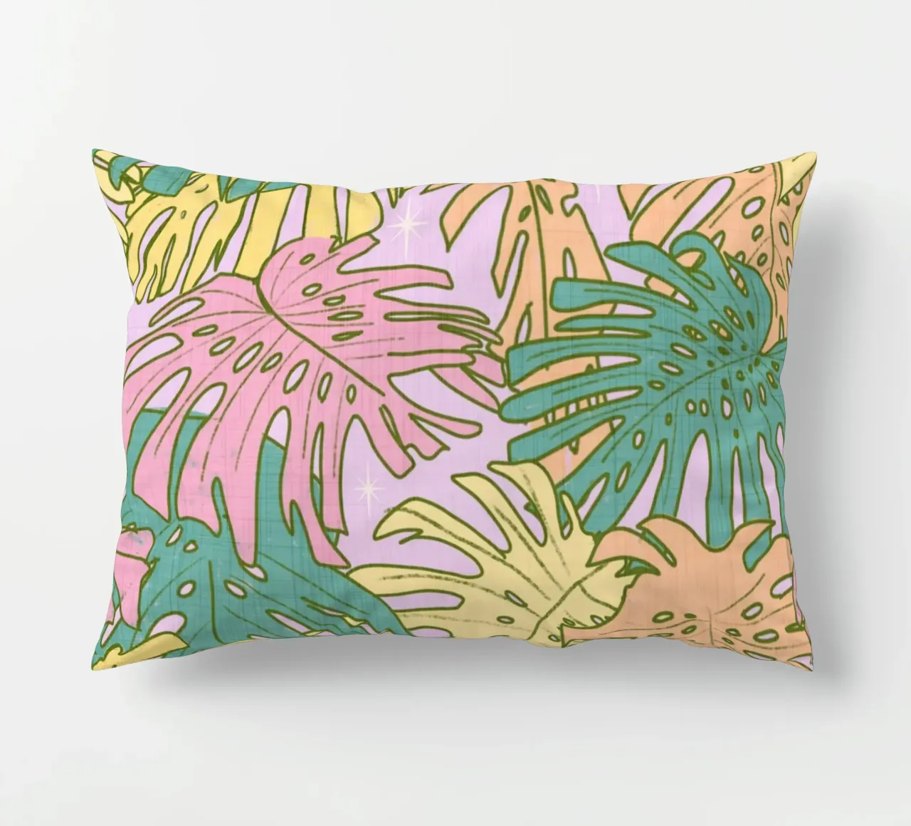 Pastel Tropical Monstera - Palm Springs Retro Lilac cuscino da susanacosta