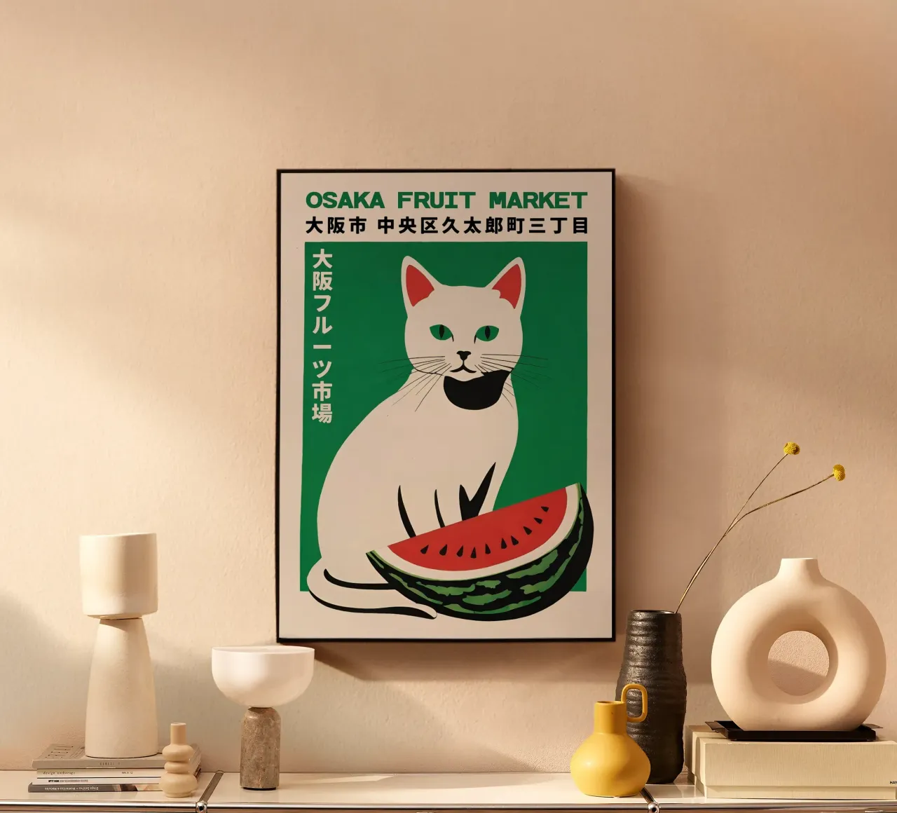 cat watermelon acrylic glass by John C Labut