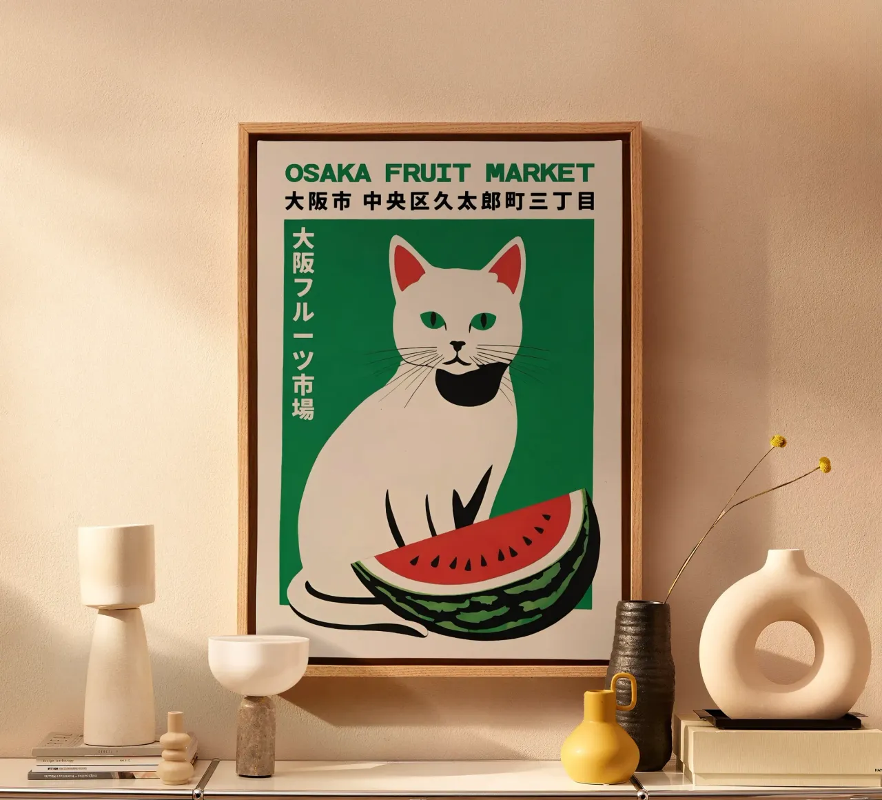 cat watermelon canvas by John C Labut