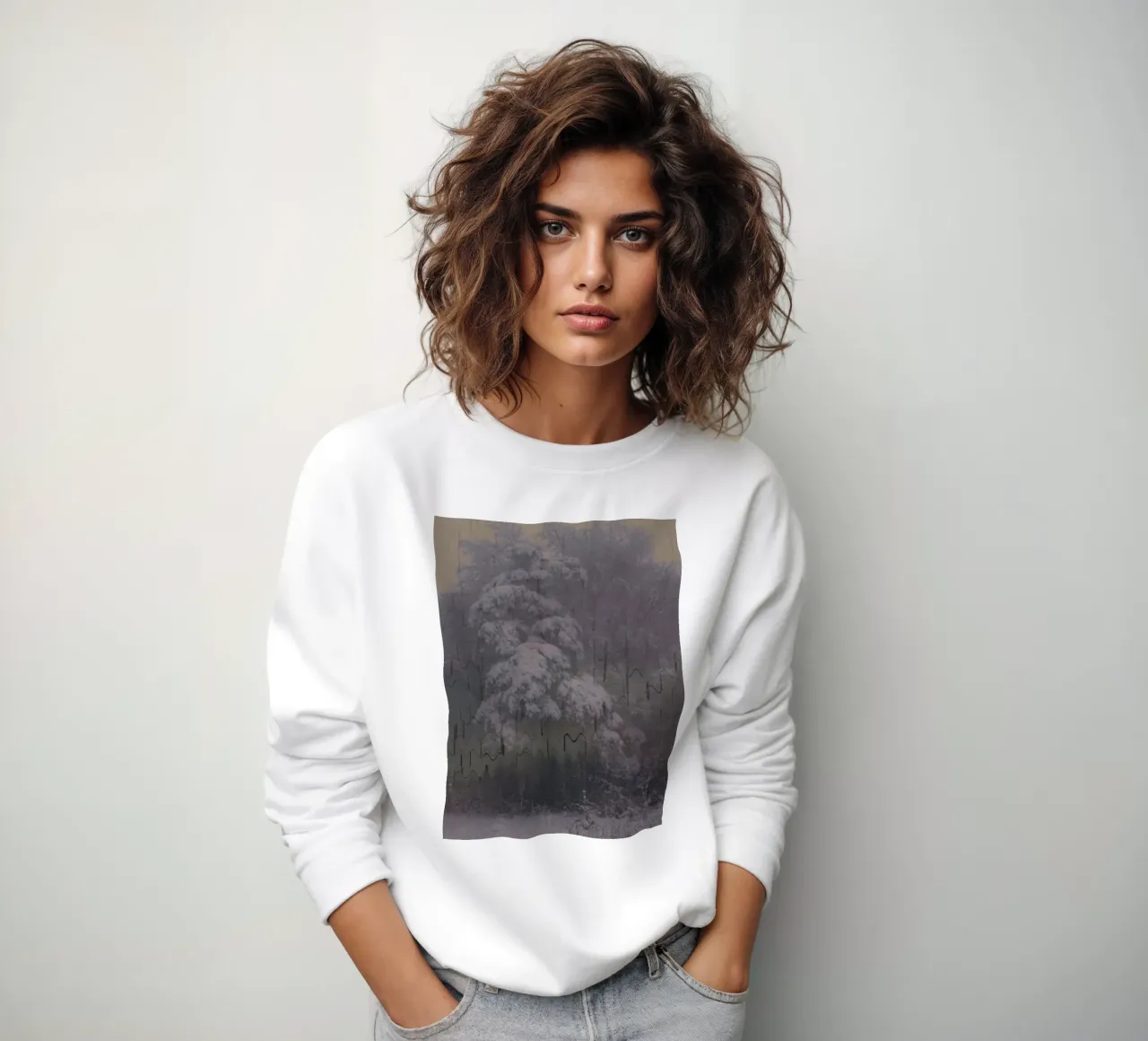 Ein Baum im Winter vor einem geometrischen Hintergrund Sweatshirt von Something for you