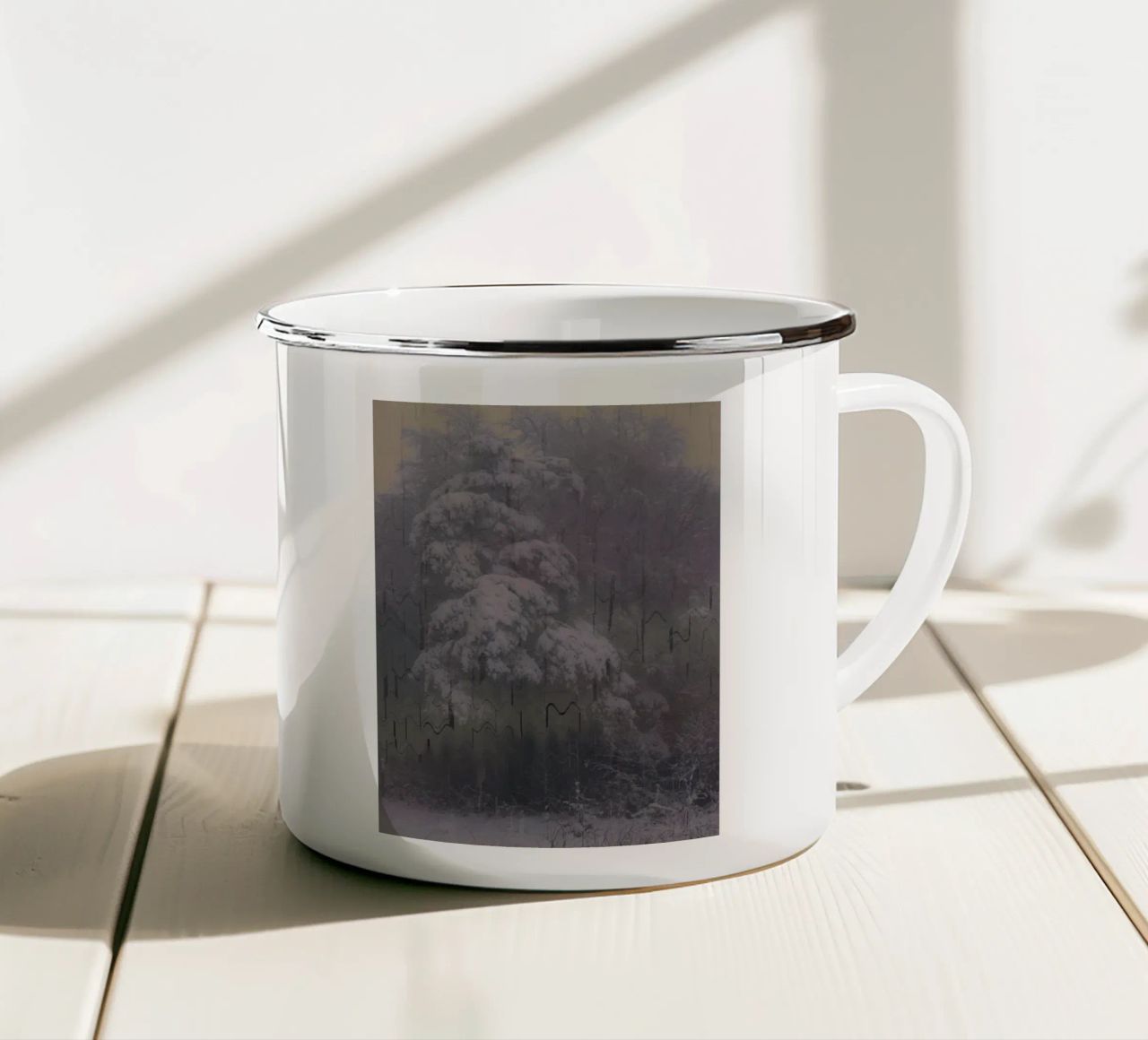 Un albero in inverno su uno sfondo geometrico tazza in smalto da Something for you