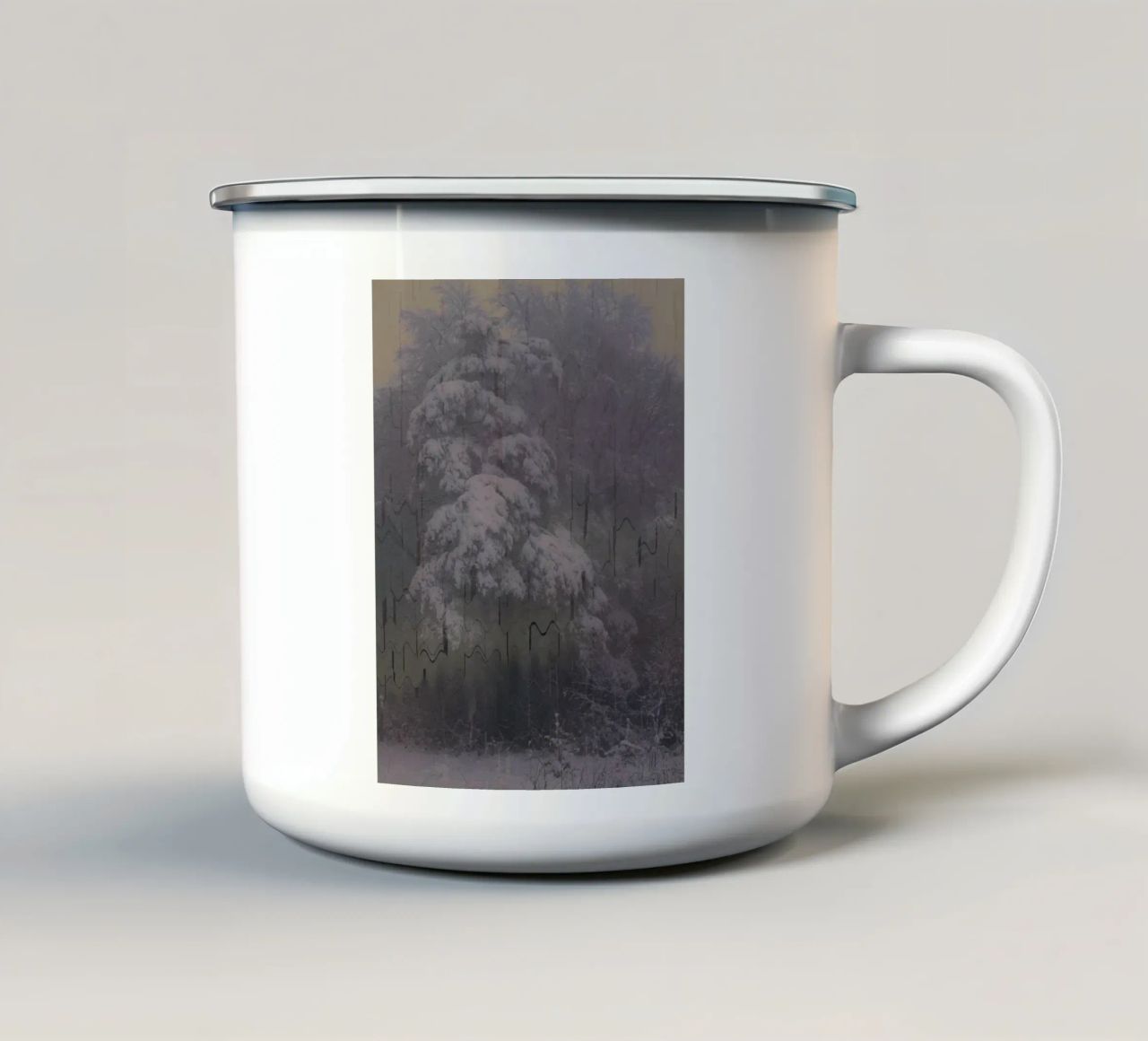 Un albero in inverno su uno sfondo geometrico tazza in smalto da Something for you