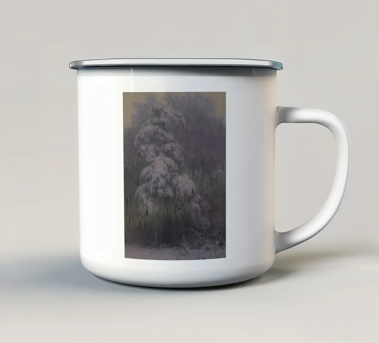 Un árbol en invierno sobre un fondo geométrico taza de esmalte de Something for you