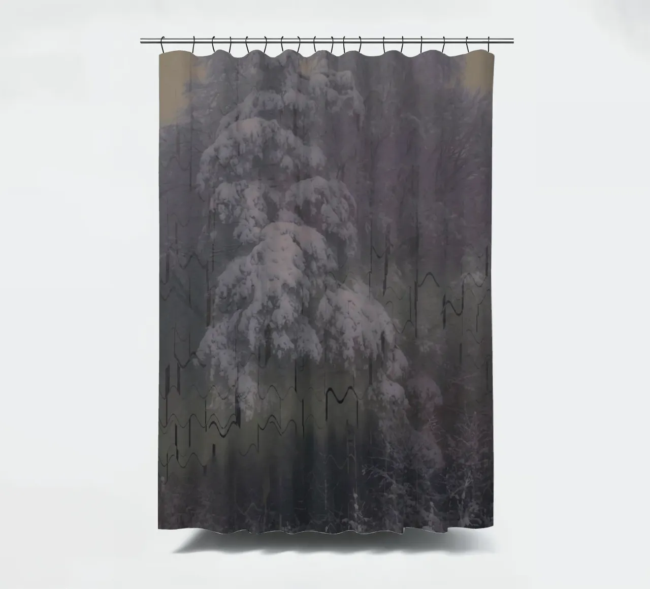 A tree in winter against a geometric background shower curtain by Something for you