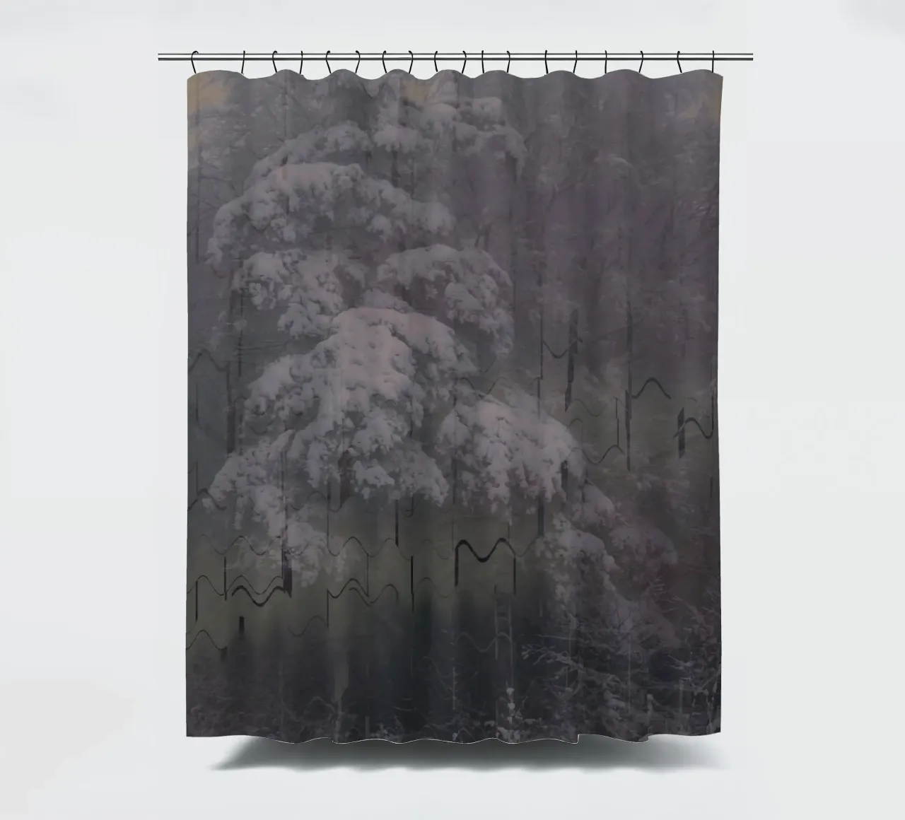 A tree in winter against a geometric background shower curtain by Something for you