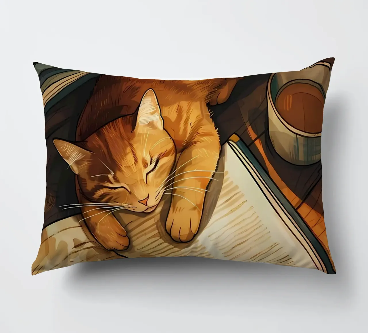 gatto libro tazza tè pavimento in legno lettura pisolino cuscino da Ashish Kashyap