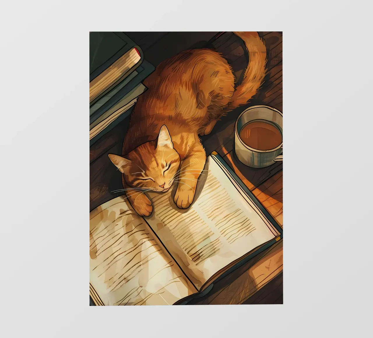 gatto libro tazza tè pavimento in legno lettura pisolino pellicola backlit da Ashish Kashyap