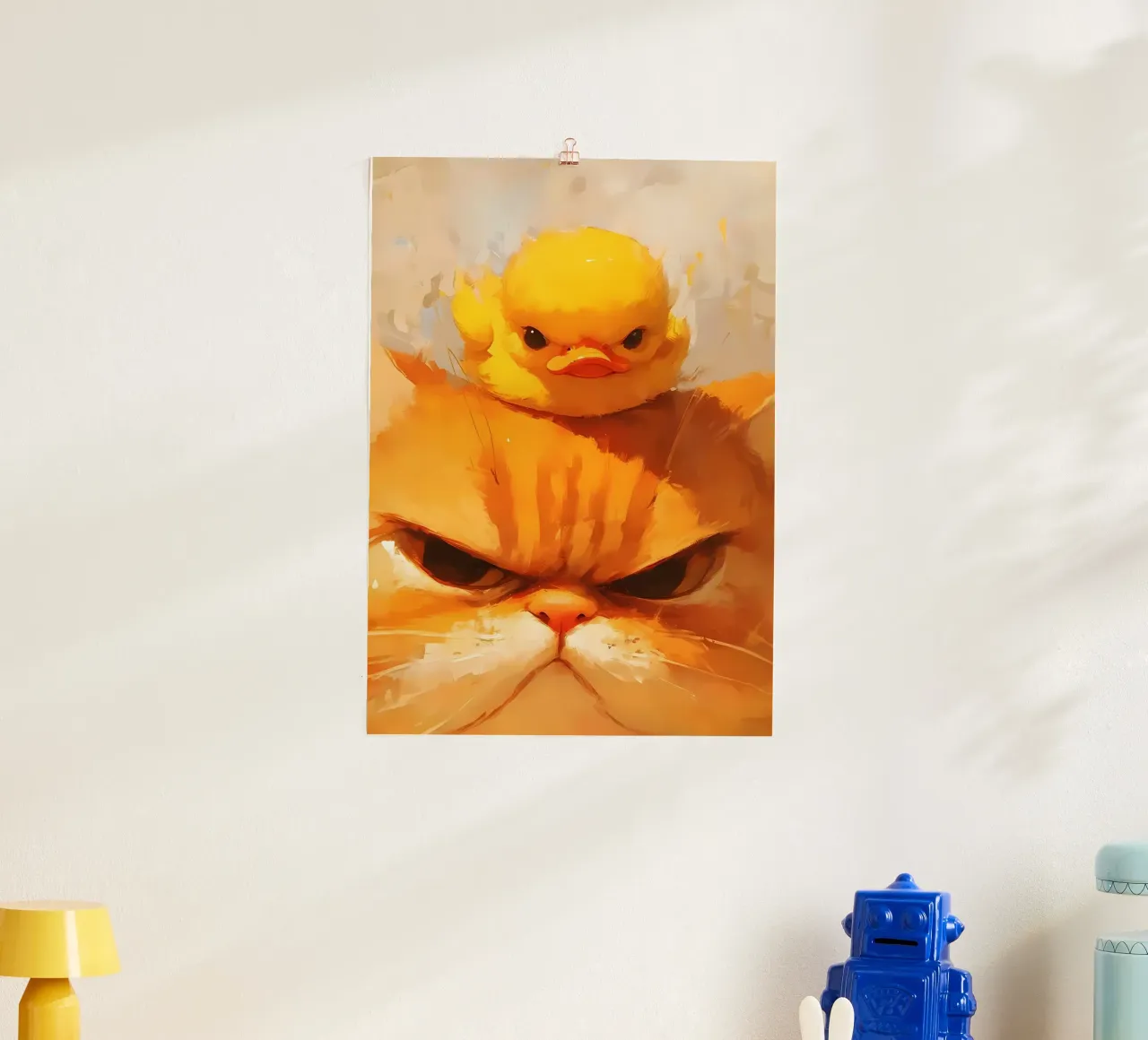 chat caneton animaux chat orange caneton jaune grands yeux poster de Ashish Kashyap