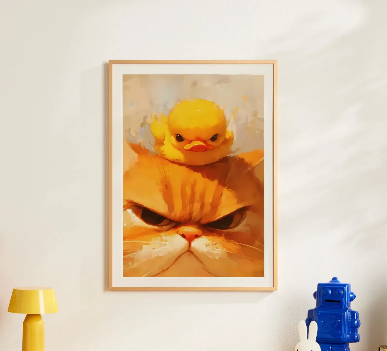 chat caneton animaux chat orange caneton jaune grands yeux poster de Ashish Kashyap