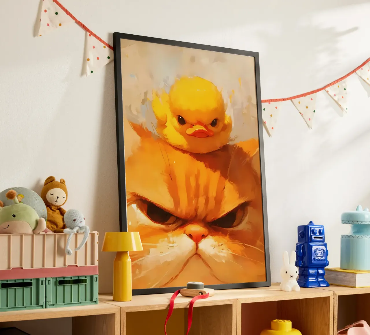 chat caneton animaux chat orange caneton jaune grands yeux poster de Ashish Kashyap