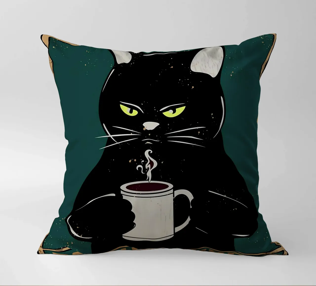 tazza da caffè gatto occhi di vapore testo baffi di gatto nero cuscino da Ashish Kashyap