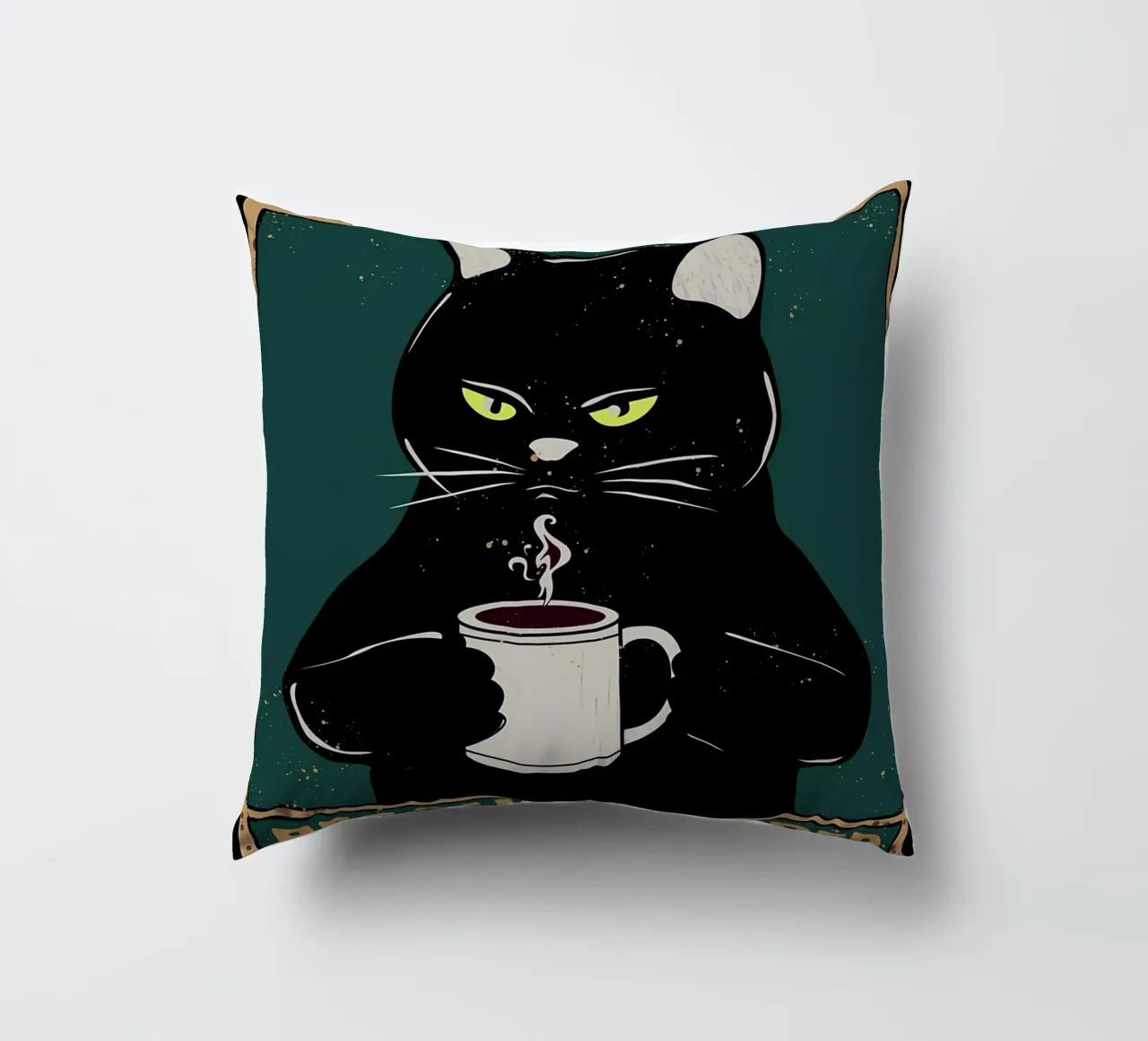 tazza da caffè gatto occhi di vapore testo baffi di gatto nero cuscino da Ashish Kashyap