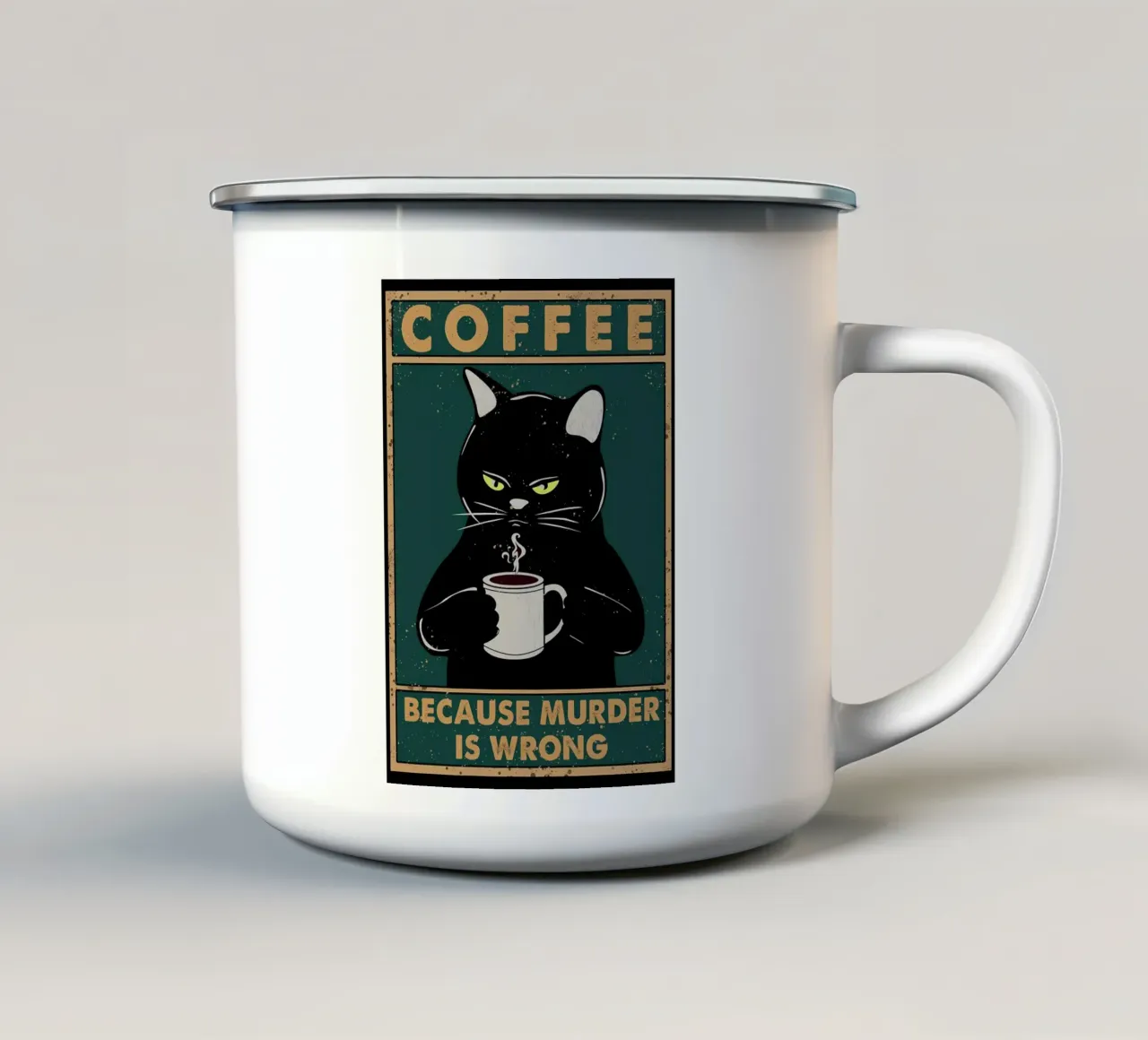 koffie mok stoom ogen tekst zwarte kat snorharen emaille mok van Ashish Kashyap