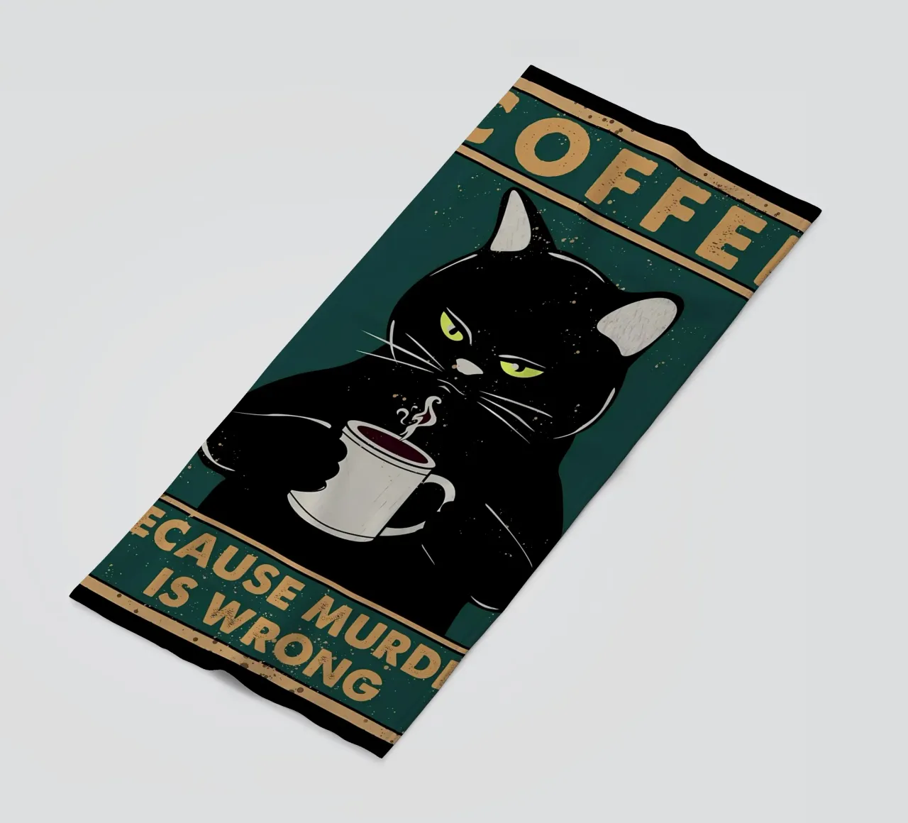 koffie mok stoom ogen tekst zwarte kat snorharen strandhanddoek van Ashish Kashyap