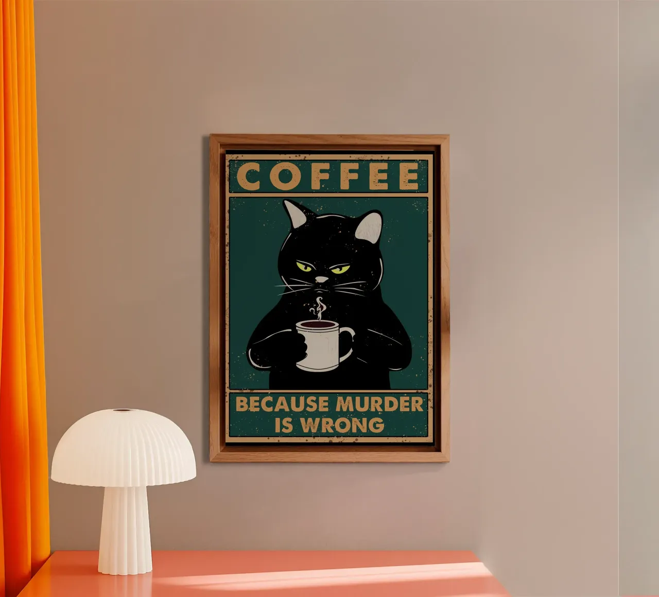 cat coffee mug steam eyes text black cat whiskers alu-dibond by Ashish Kashyap