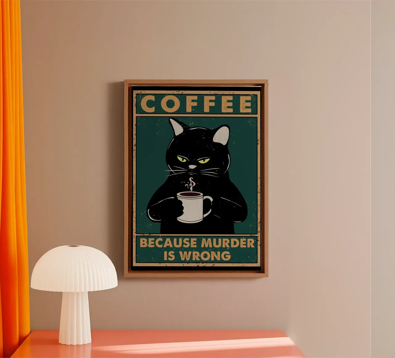 mug café chat yeux vapeur texte moustaches chat noir toile avec Caisse américaine de Ashish Kashyap