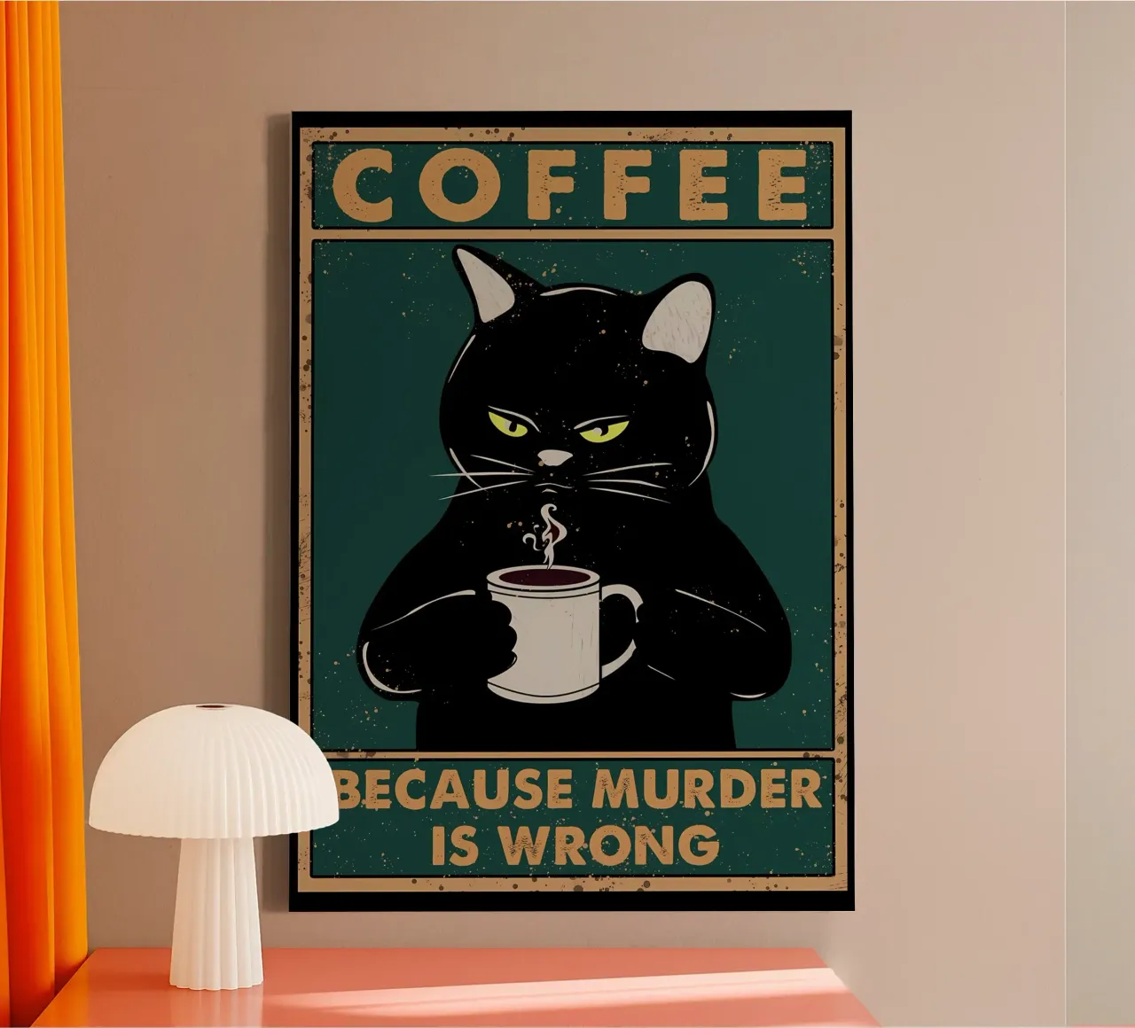 mug café chat yeux vapeur texte moustaches chat noir toile avec Caisse américaine de Ashish Kashyap