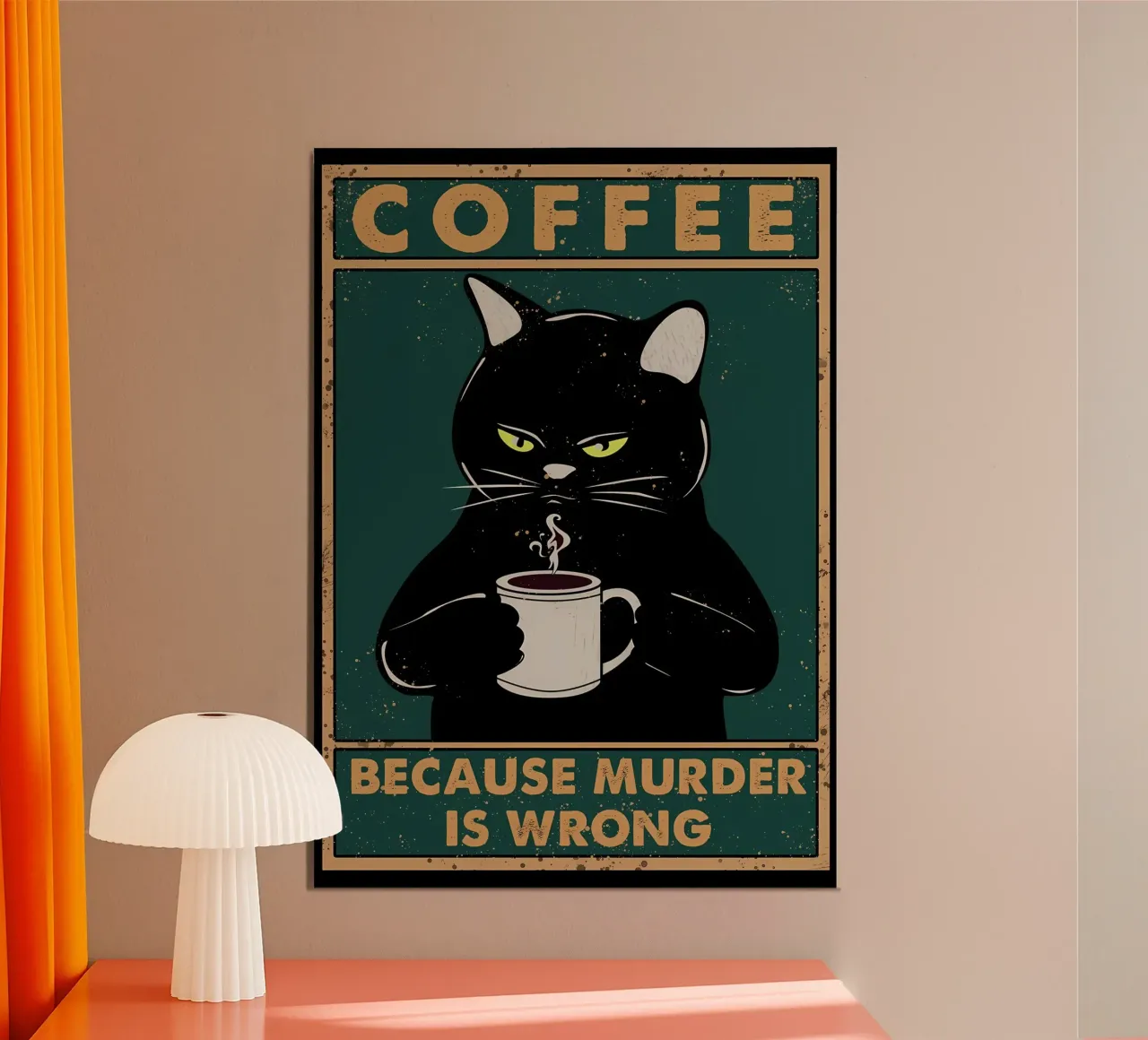 Katze Kaffeebecher Dampfaugen Text schwarze Katze Schnurrhaare Hahnemühle von Ashish Kashyap