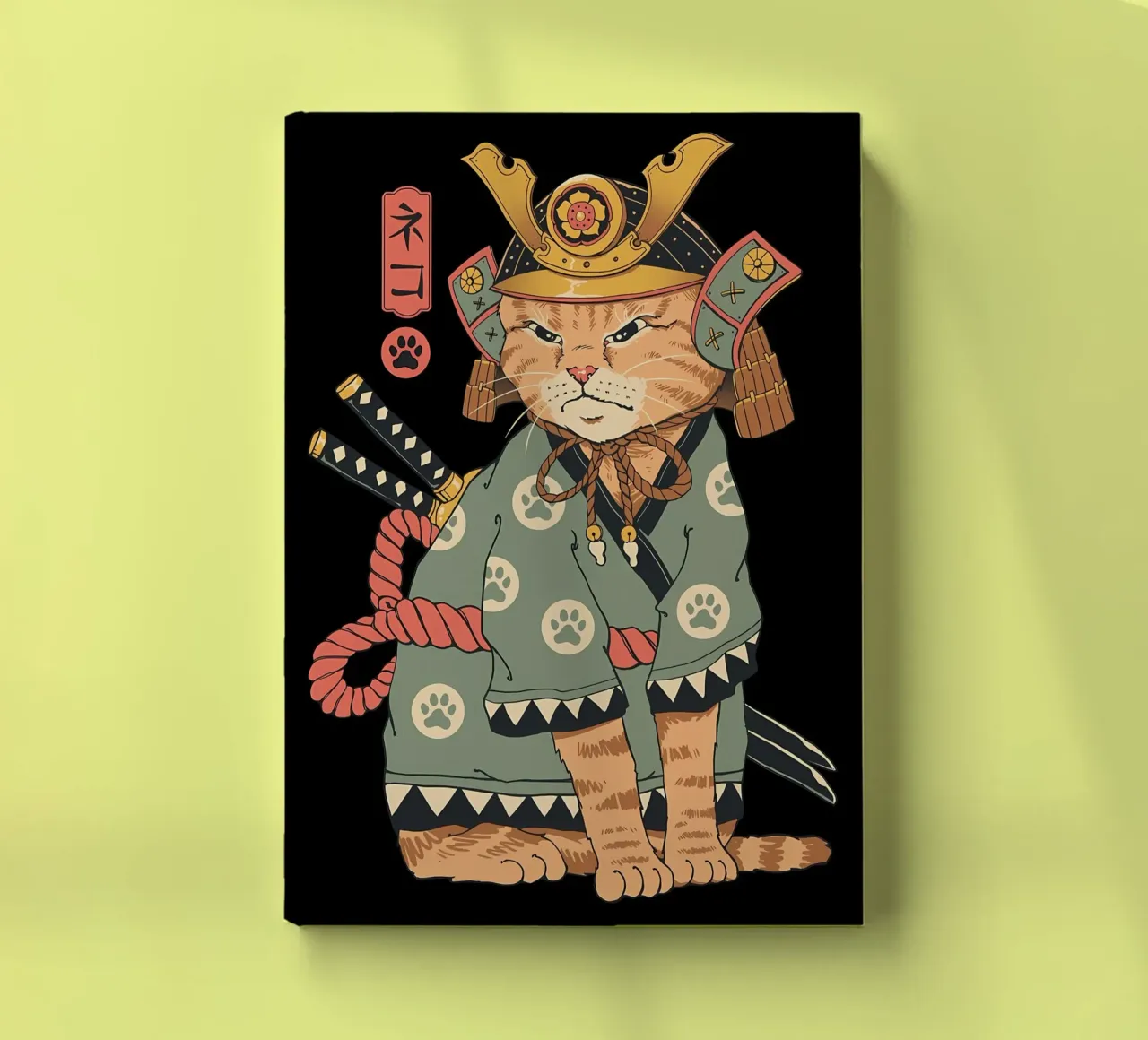 cat samurai helmet katana armour pawprints sash notebook by Ashish Kashyap