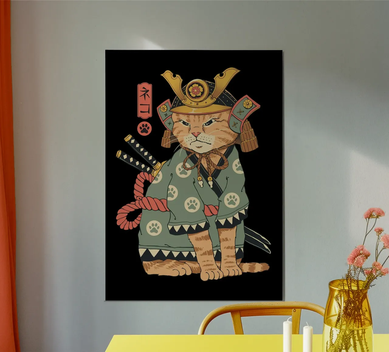 cat samurai helmet katana armour pawprints sash hahnemühle by Ashish Kashyap