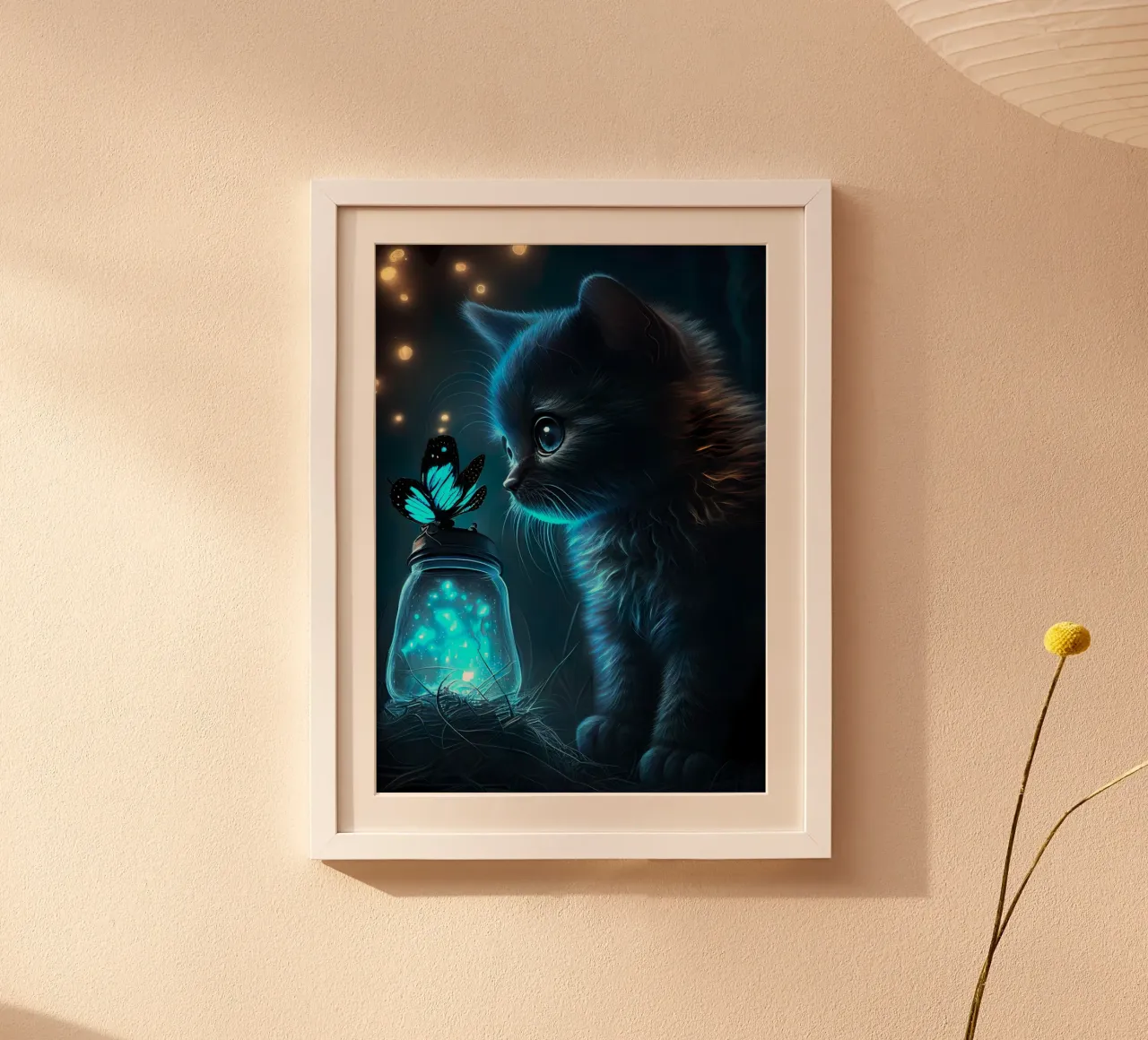 gattino barattolo farfalla bioluminescente luci blu occhi poster da Ashish Kashyap