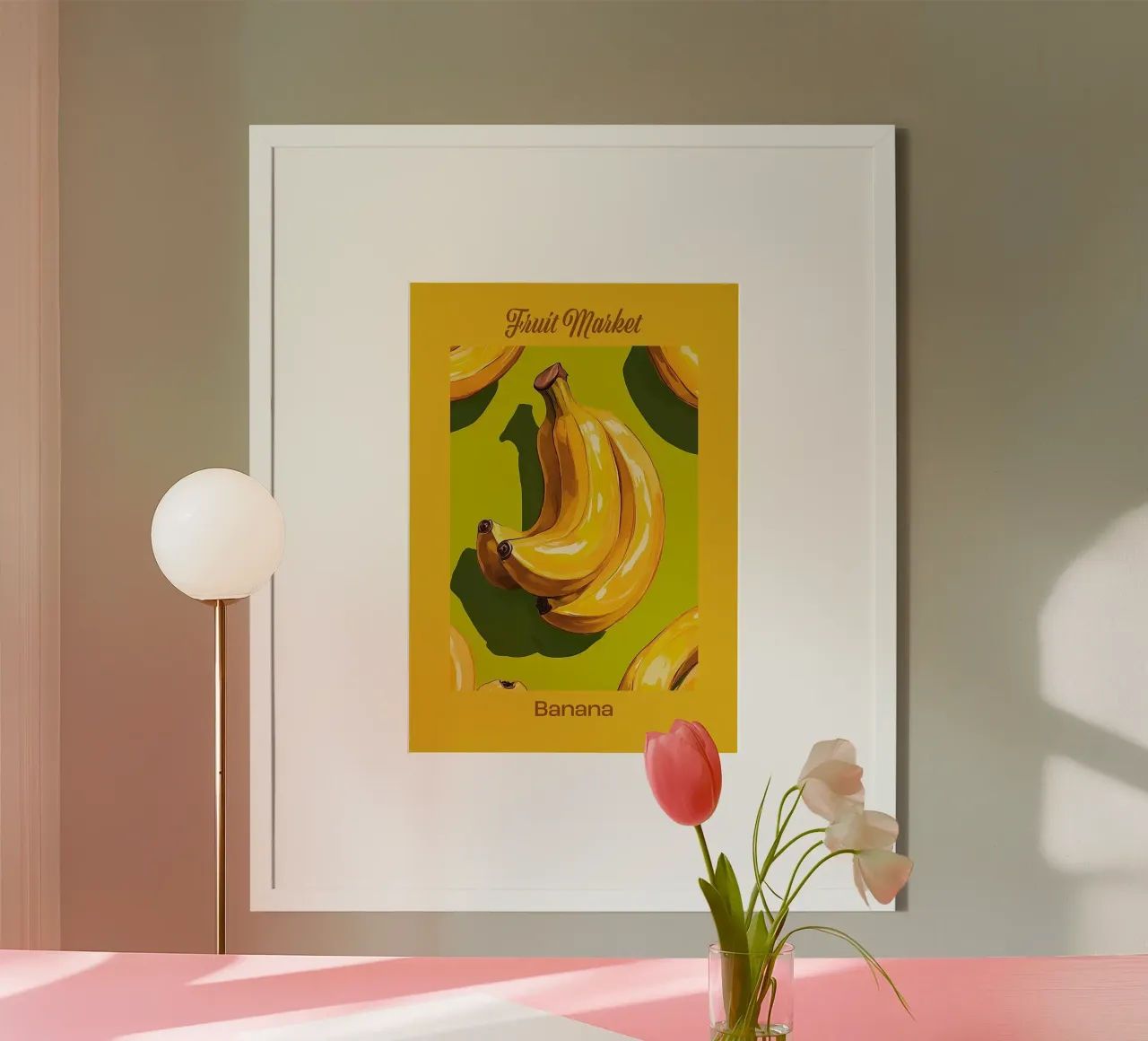 mercato delle banane poster con telaio in legno da John C Labut
