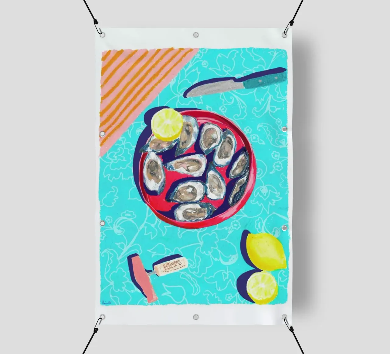 Eating Oysters By The Sea telo in pvc da Berserk Prints by Maria M.C.