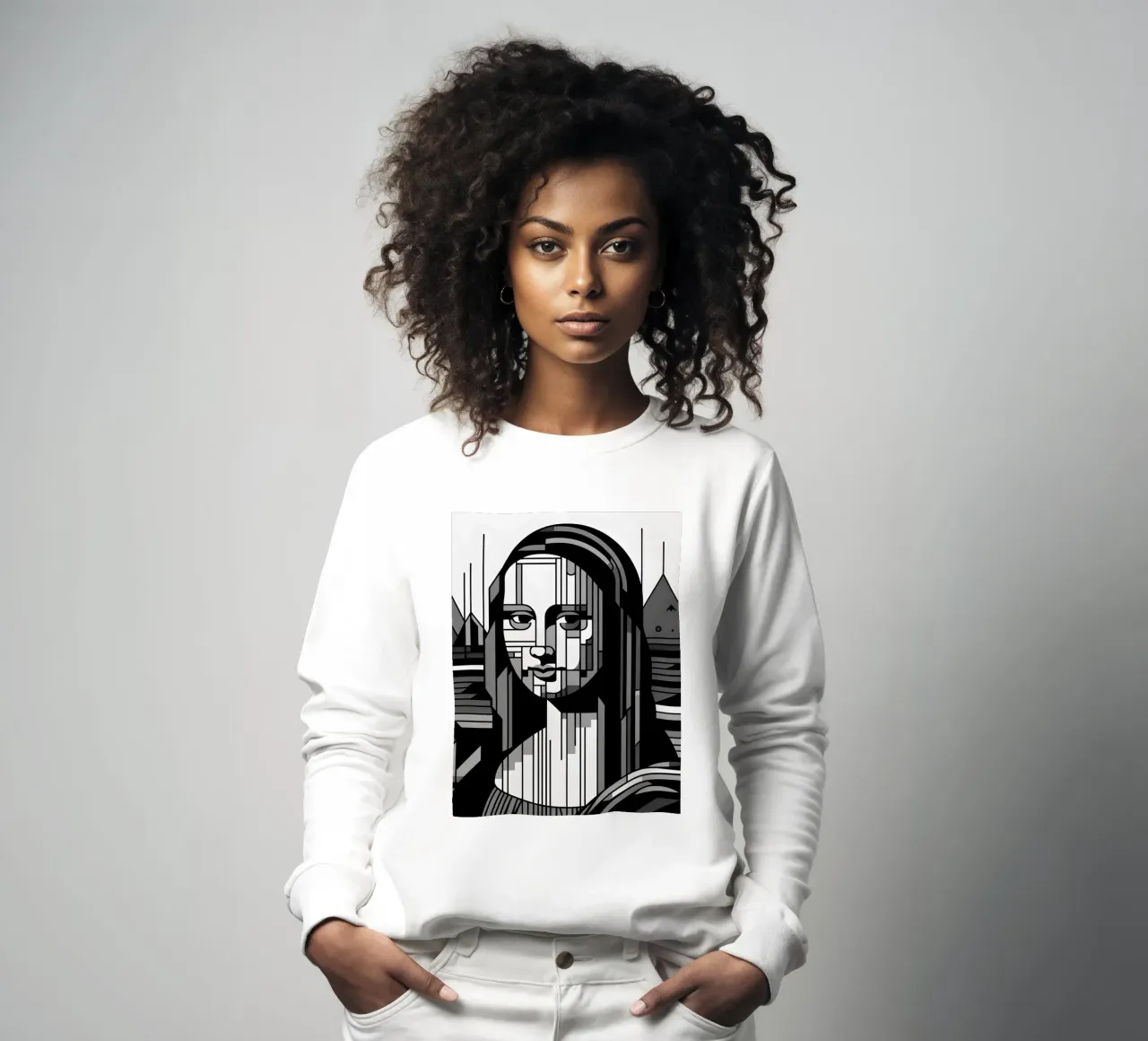 MONA LISA IN BIANCO E NERO STILE BAUHAUS felpa da ARTOMATIC