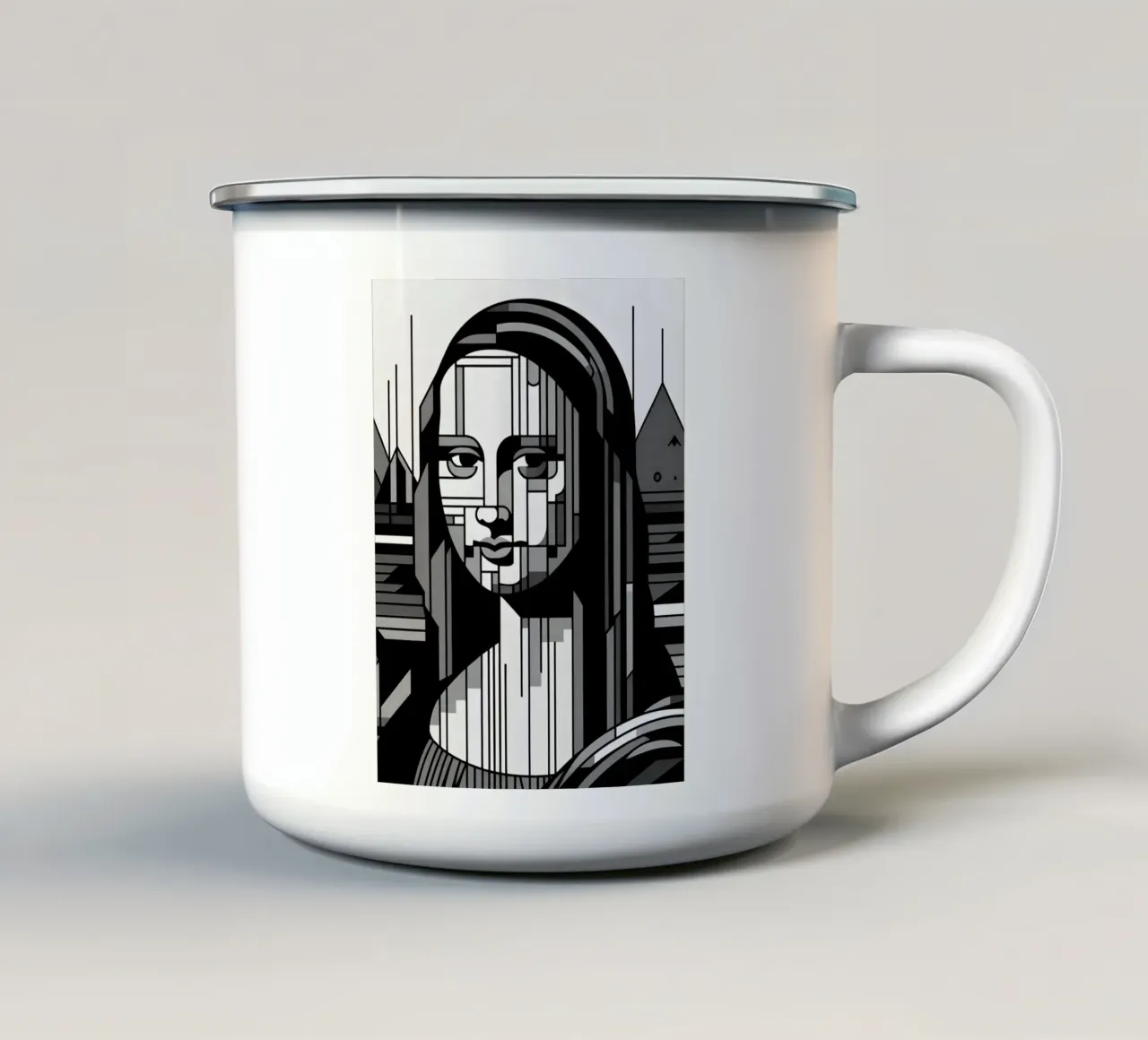 MONA LISA IN BIANCO E NERO STILE BAUHAUS tazza in smalto da ARTOMATIC
