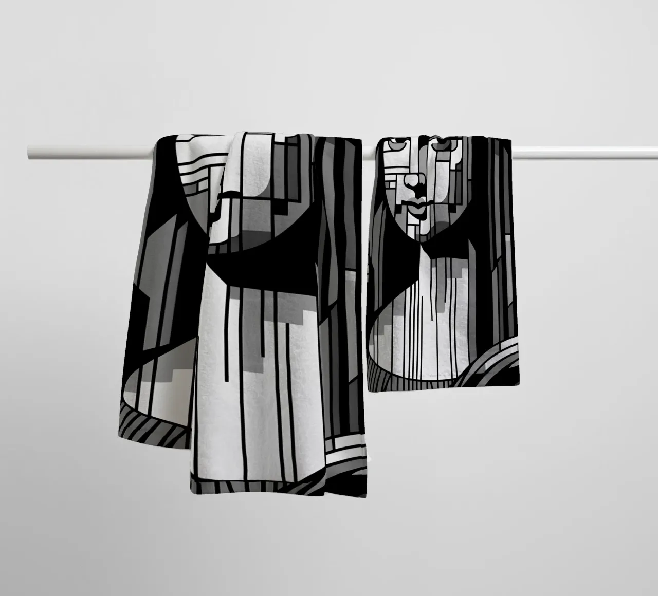 MONA LISA IN BIANCO E NERO STILE BAUHAUS asciugamano da bagno da ARTOMATIC