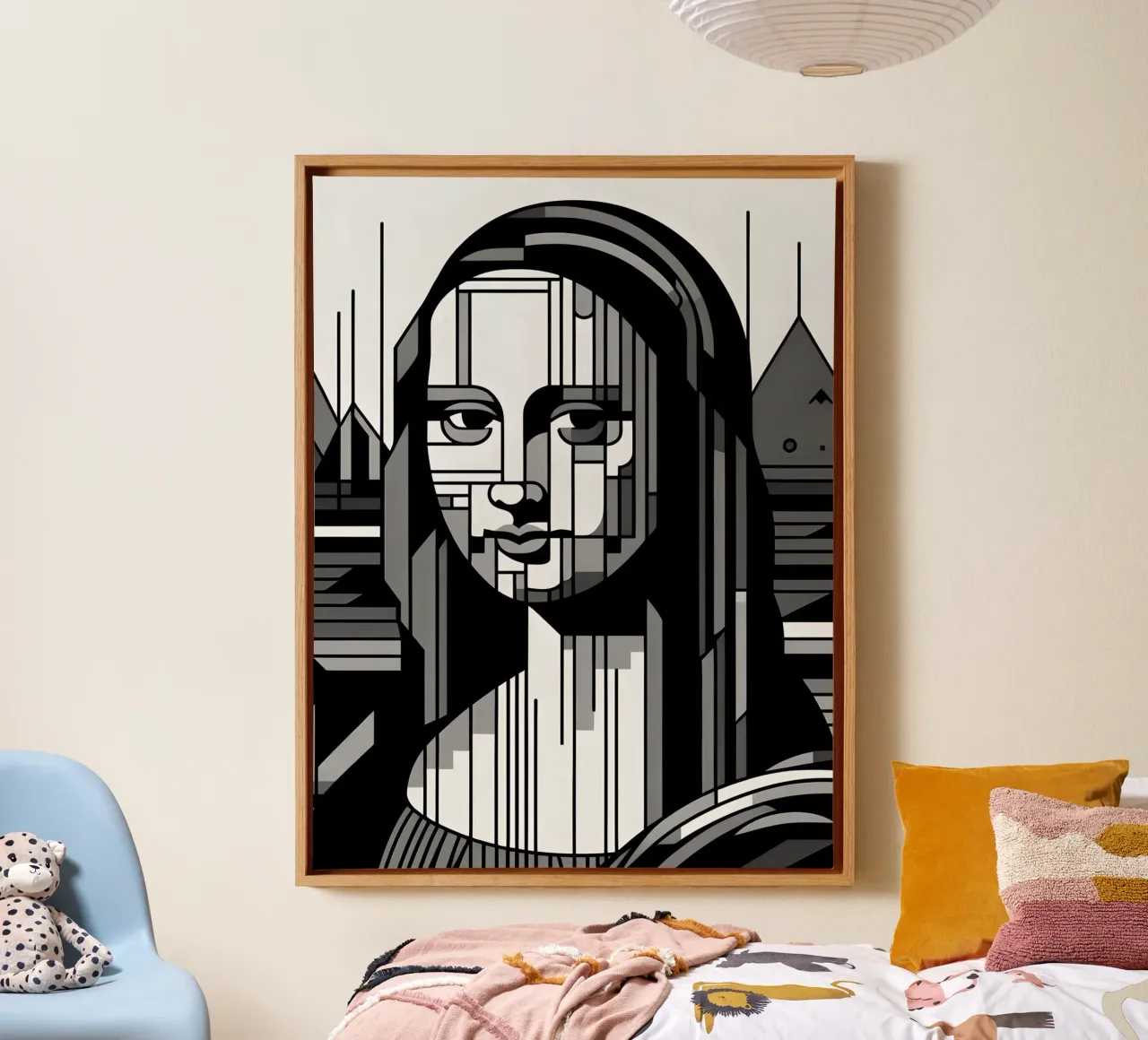 MONA LISA IN BIANCO E NERO STILE BAUHAUS tela con Cornice a cassetta da ARTOMATIC