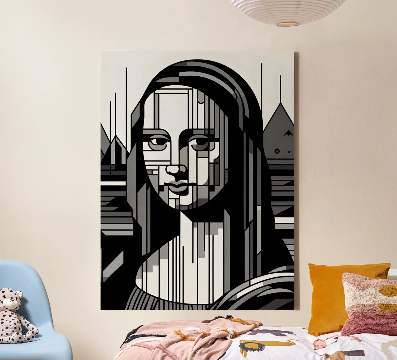 MONA LISA IN BIANCO E NERO STILE BAUHAUS tela con Cornice a cassetta da ARTOMATIC