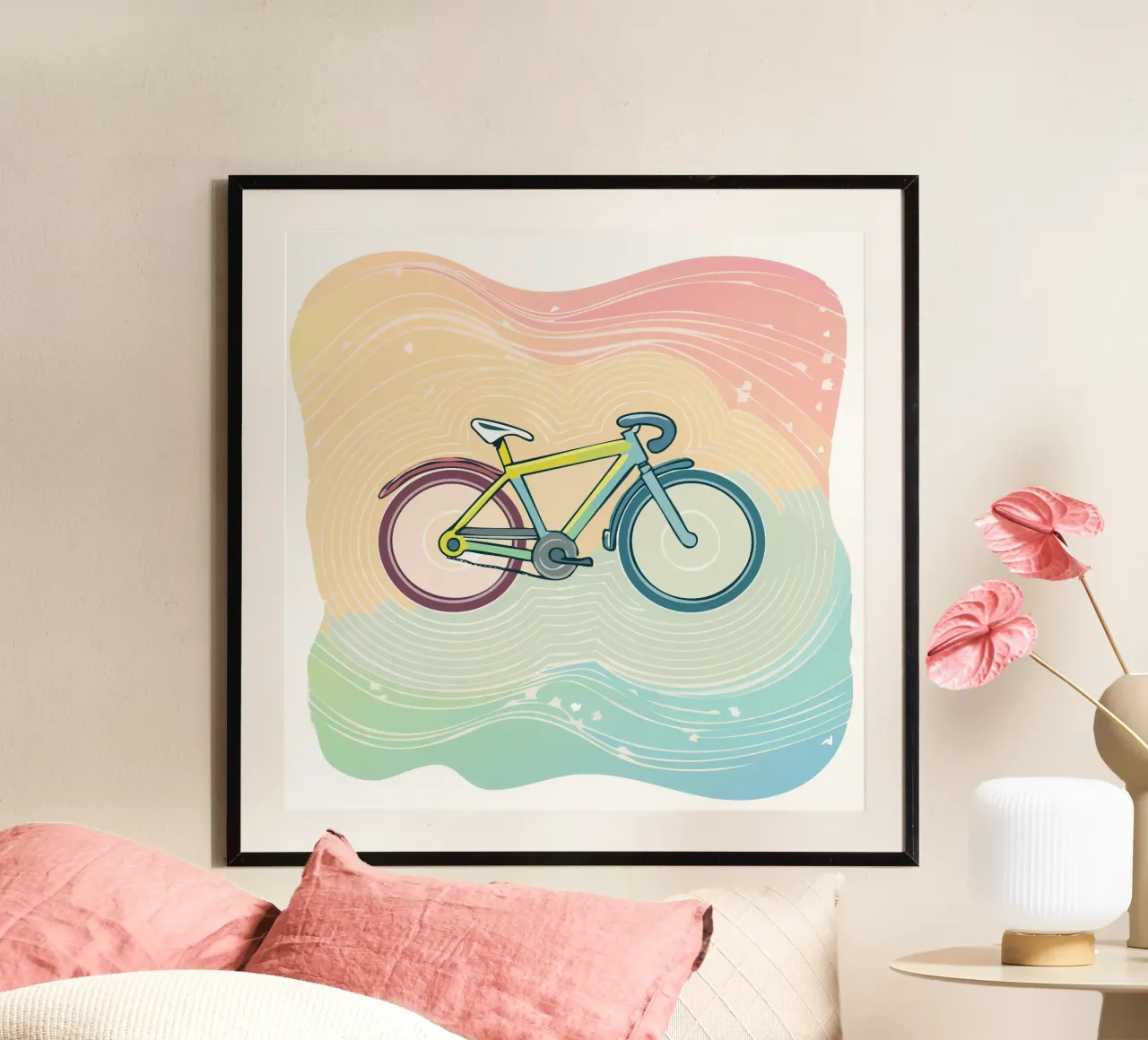 Design colorato della bicicletta da corsa per bambini - divertimento in bicicletta per i più piccoli poster con telaio in plastica da Radkunstwerk
