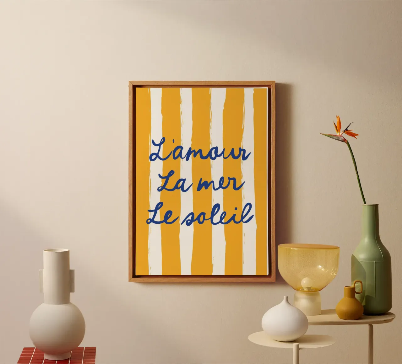 l'amour, la mer, le soleil canvas met Baklijst van modeern
