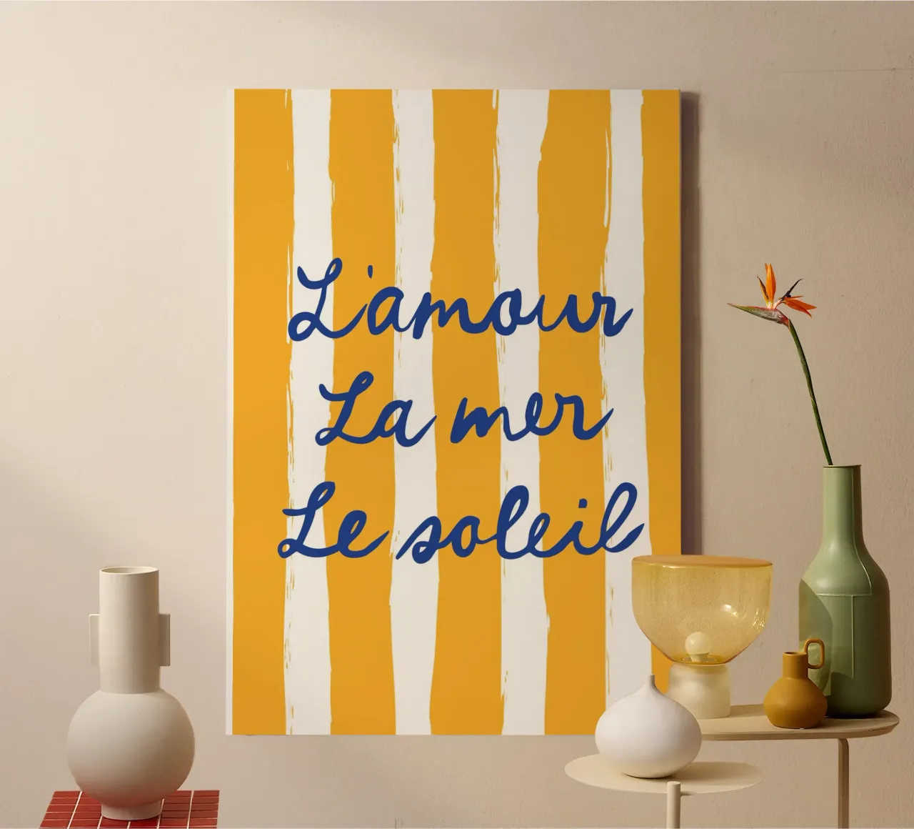 l'amour, la mer, le soleil canvas met Baklijst van modeern