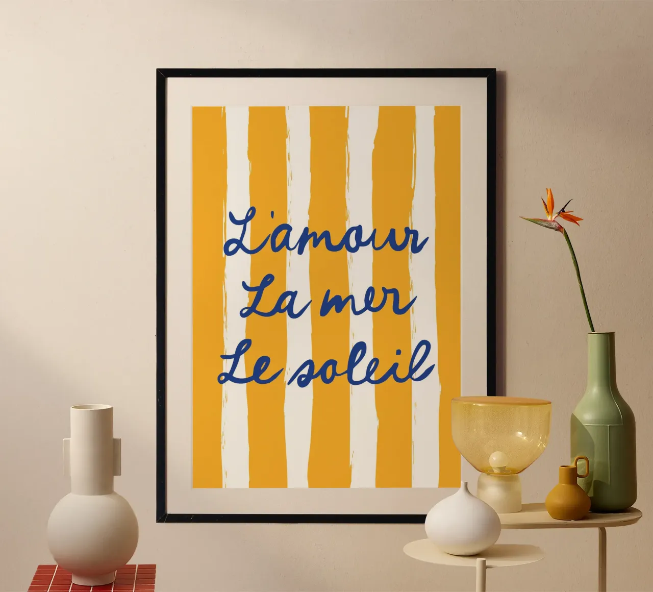 l'amour, la mer, le soleil poster con telaio in alluminio da modeern