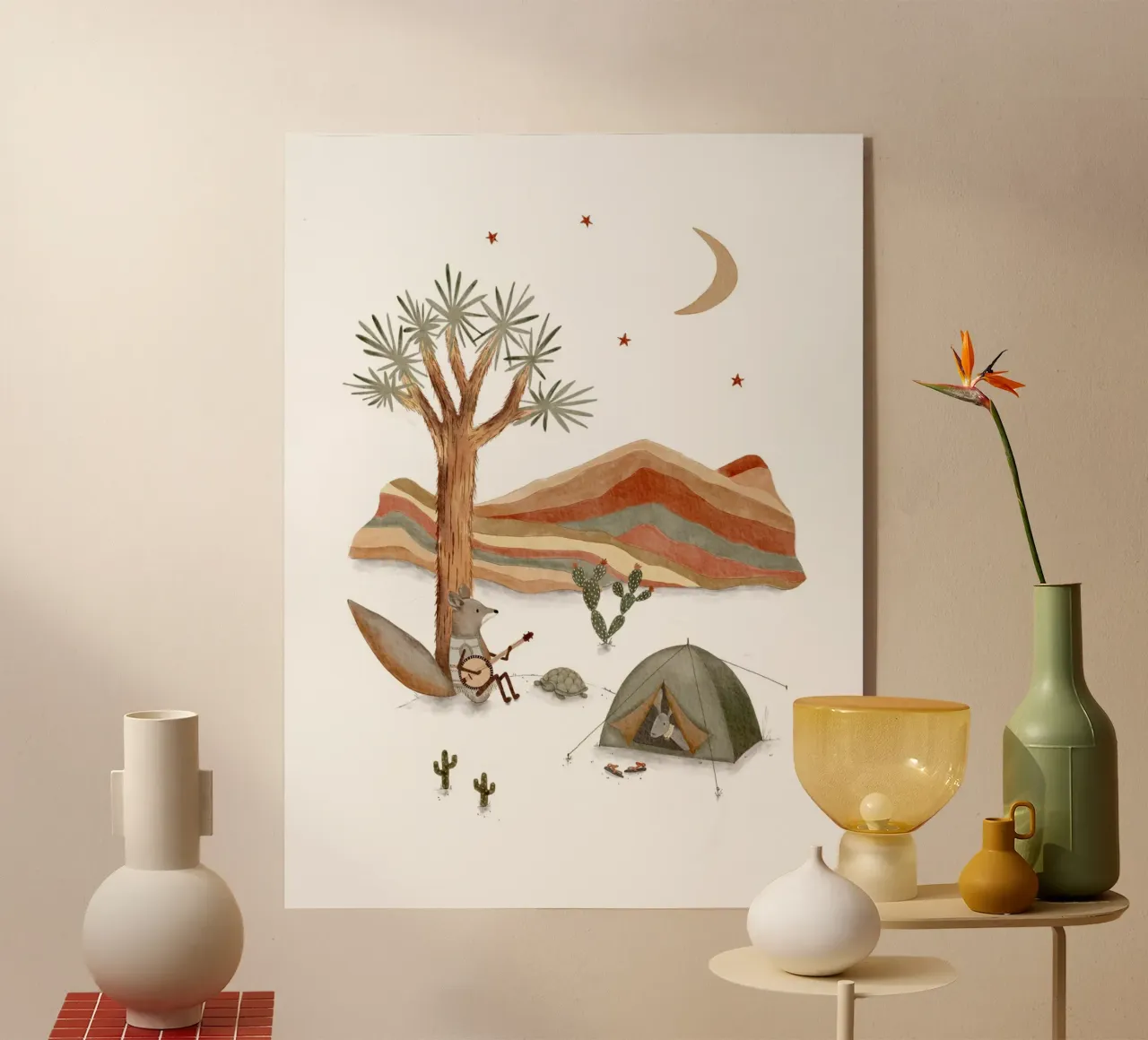 Moonlight Serenade in the Desert, Boho Room Decor acrylic glass by Urchin Bay Art