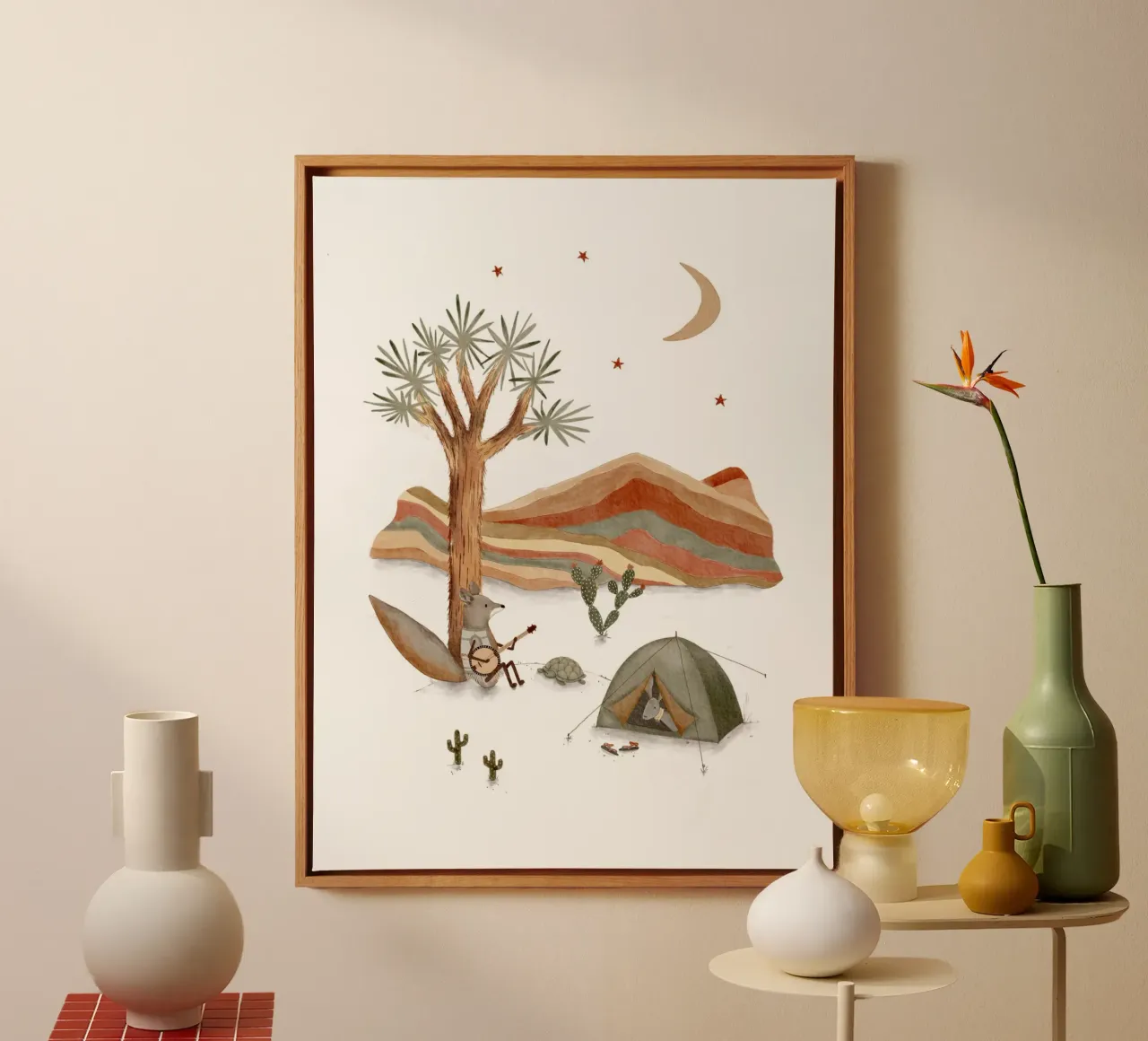 Moonlight Serenade in the Desert, Boho Room Decor canvas with Floater frame by Urchin Bay Art