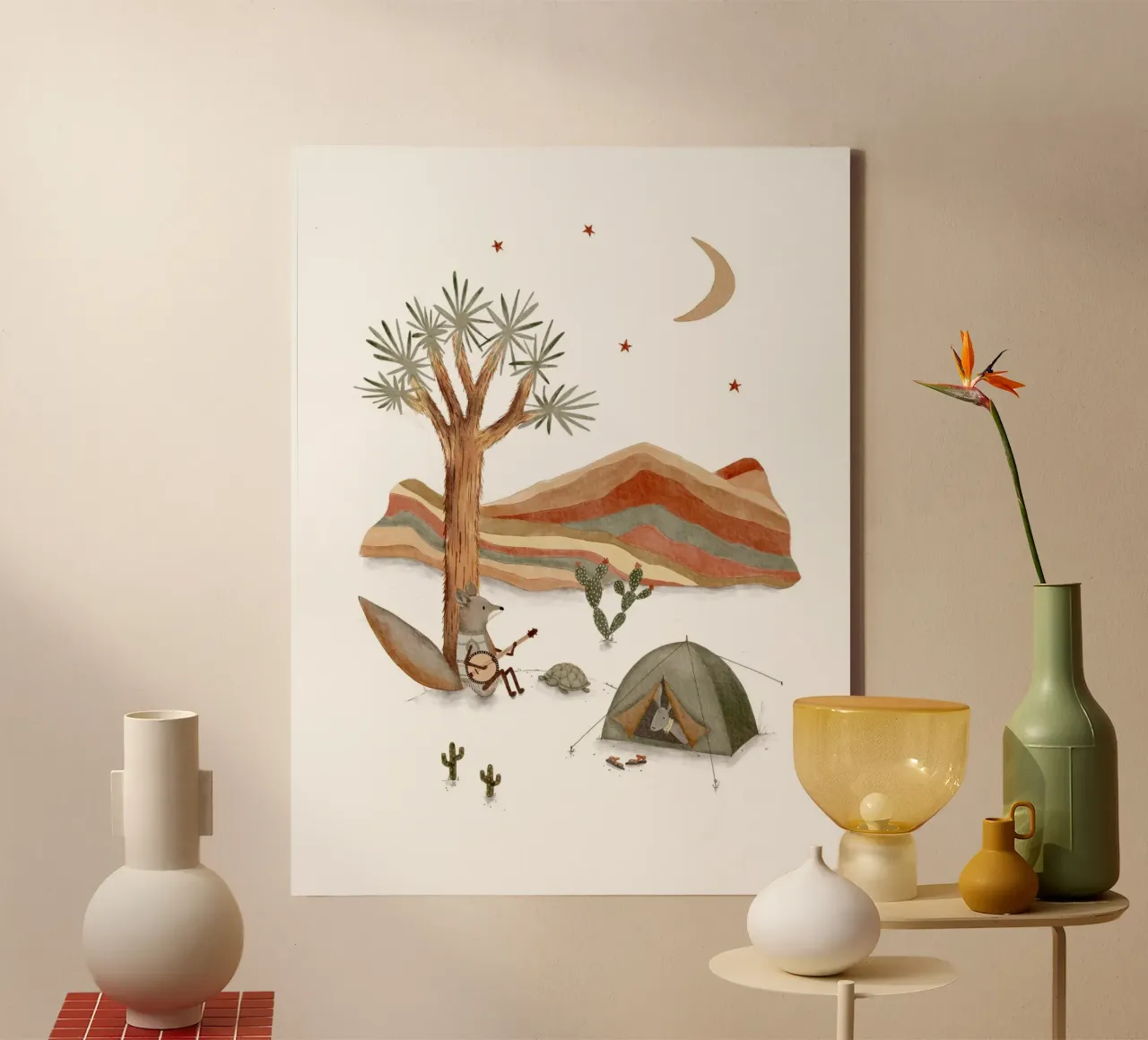 Moonlight Serenade in the Desert, Boho Room Decor canvas with Floater frame by Urchin Bay Art