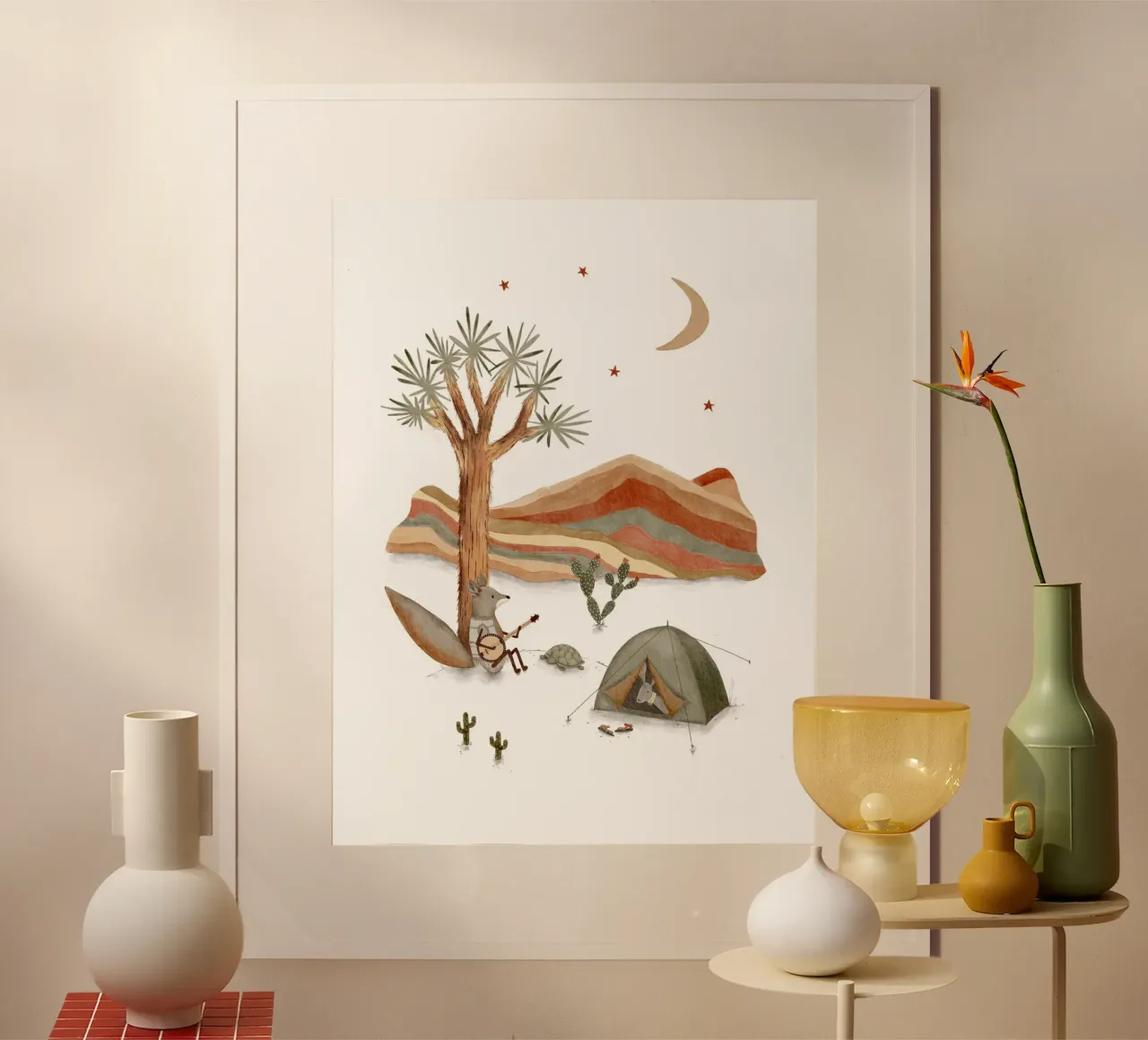 Serenata al chiaro di luna nel deserto, decorazione per camera in stile bohémien carta hahnemühle da Urchin Bay Art