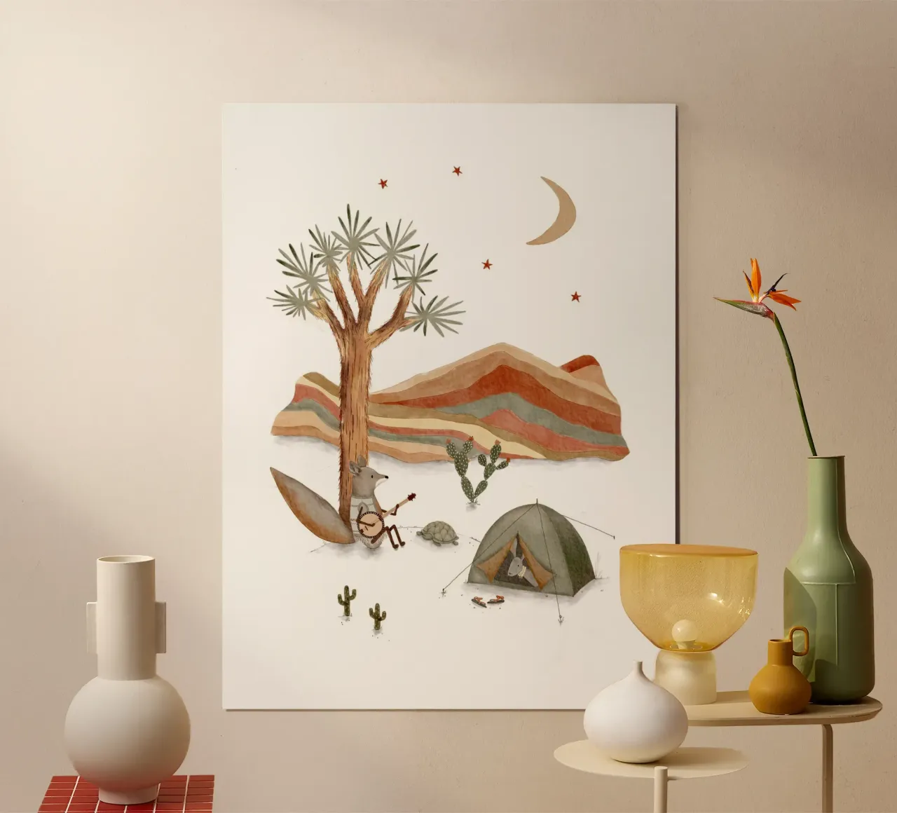 Serenata al chiaro di luna nel deserto, decorazione per camera in stile bohémien carta hahnemühle da Urchin Bay Art