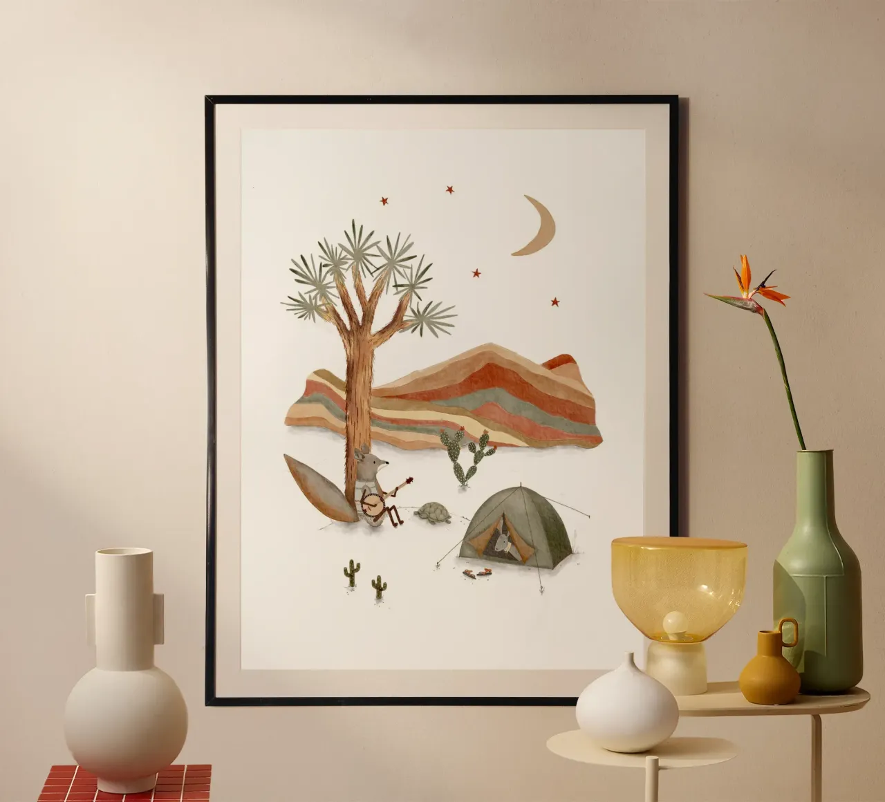 Serenata al chiaro di luna nel deserto, decorazione per camera in stile bohémien carta hahnemühle da Urchin Bay Art