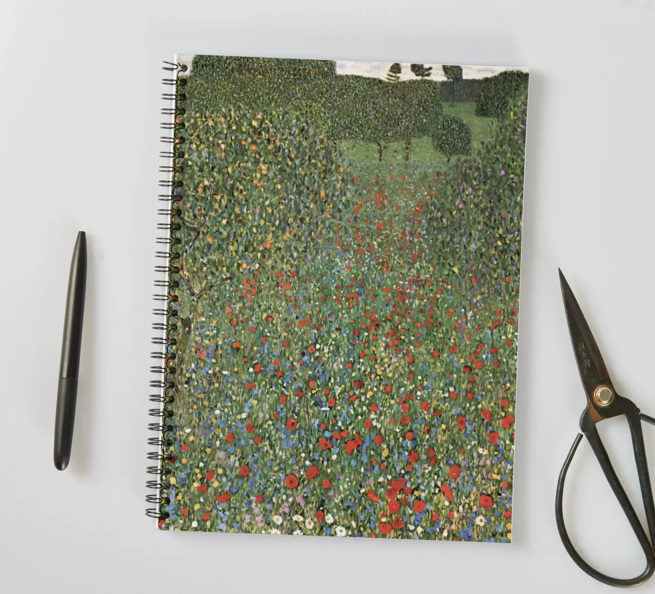 Poppy Field (Poppy Field, 1907) - Gustav Klimt Art Print spiral notebook by Venus Art