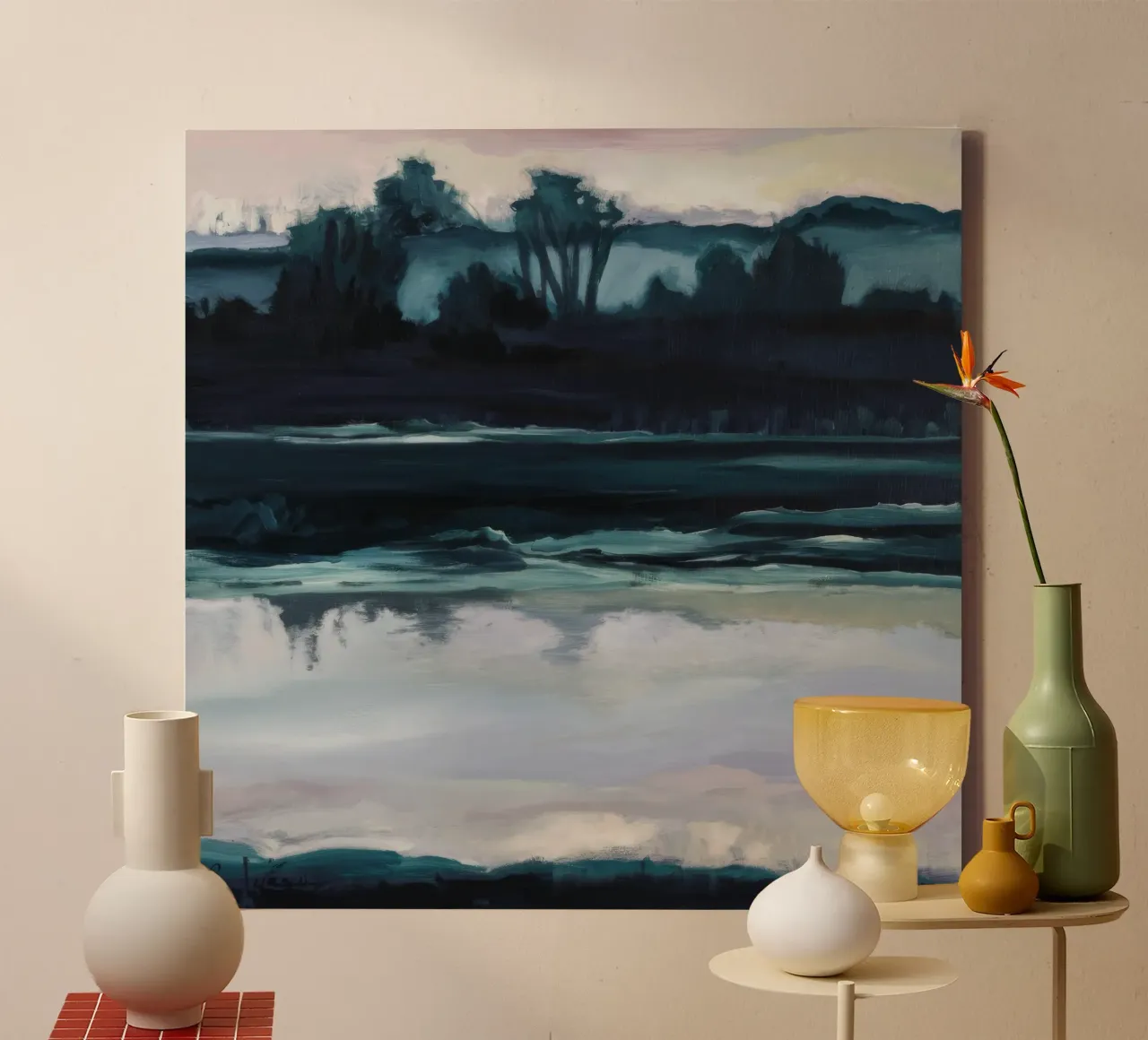 Orizzonte riflessivo Calma tela con Cornice a cassetta da Verve Pigments