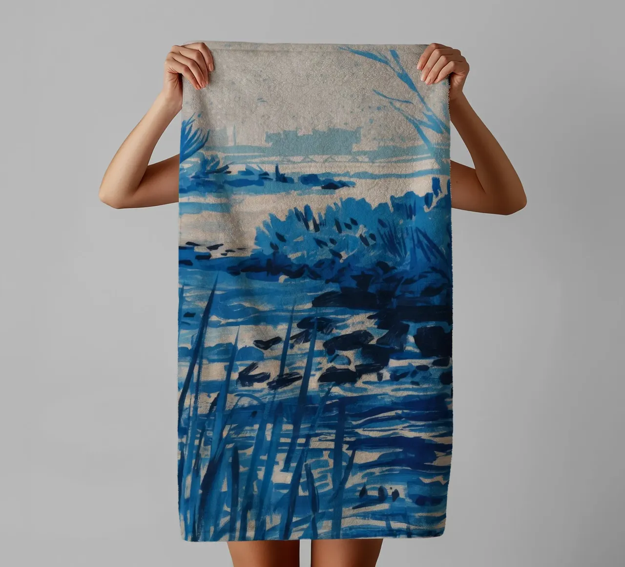 Blue Reeds Frost towel by Verve Pigments