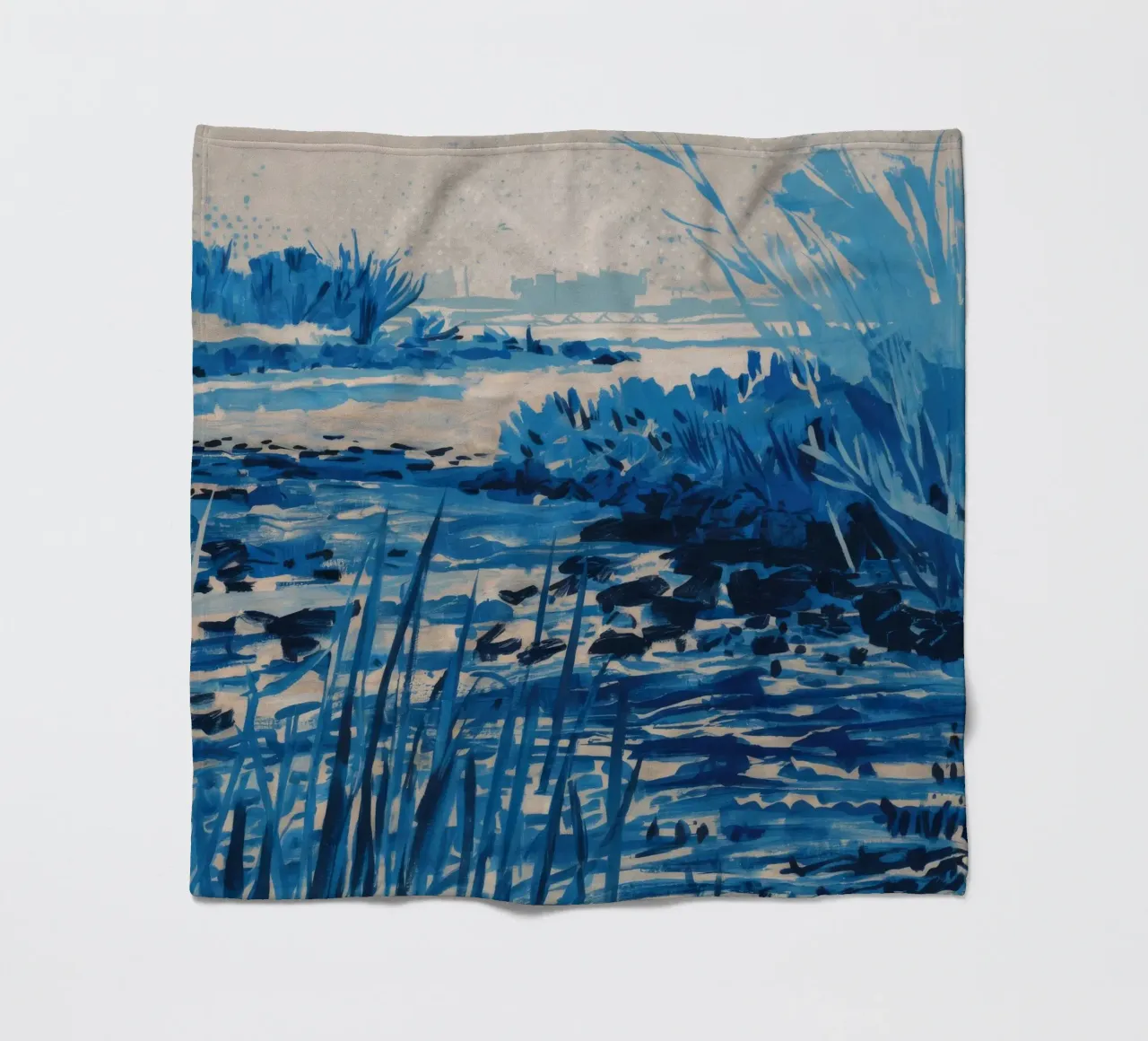 Blue Reeds Frost fleece blanket by Verve Pigments