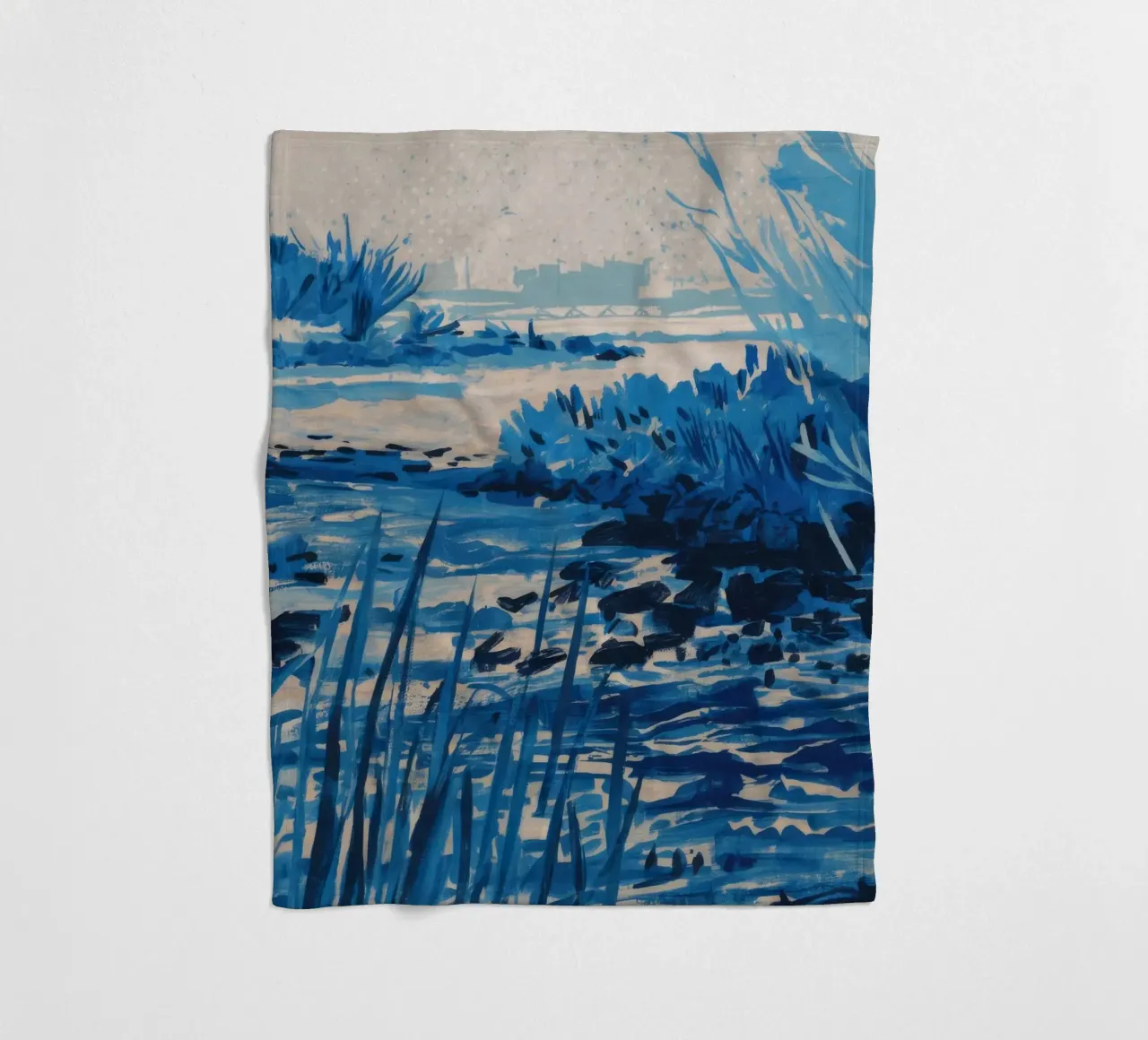 Blue Reeds Frost fleece blanket by Verve Pigments