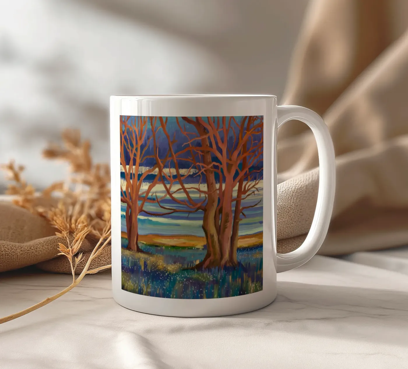 Sunset Tree Embrace ceramic mug by Verve Pigments